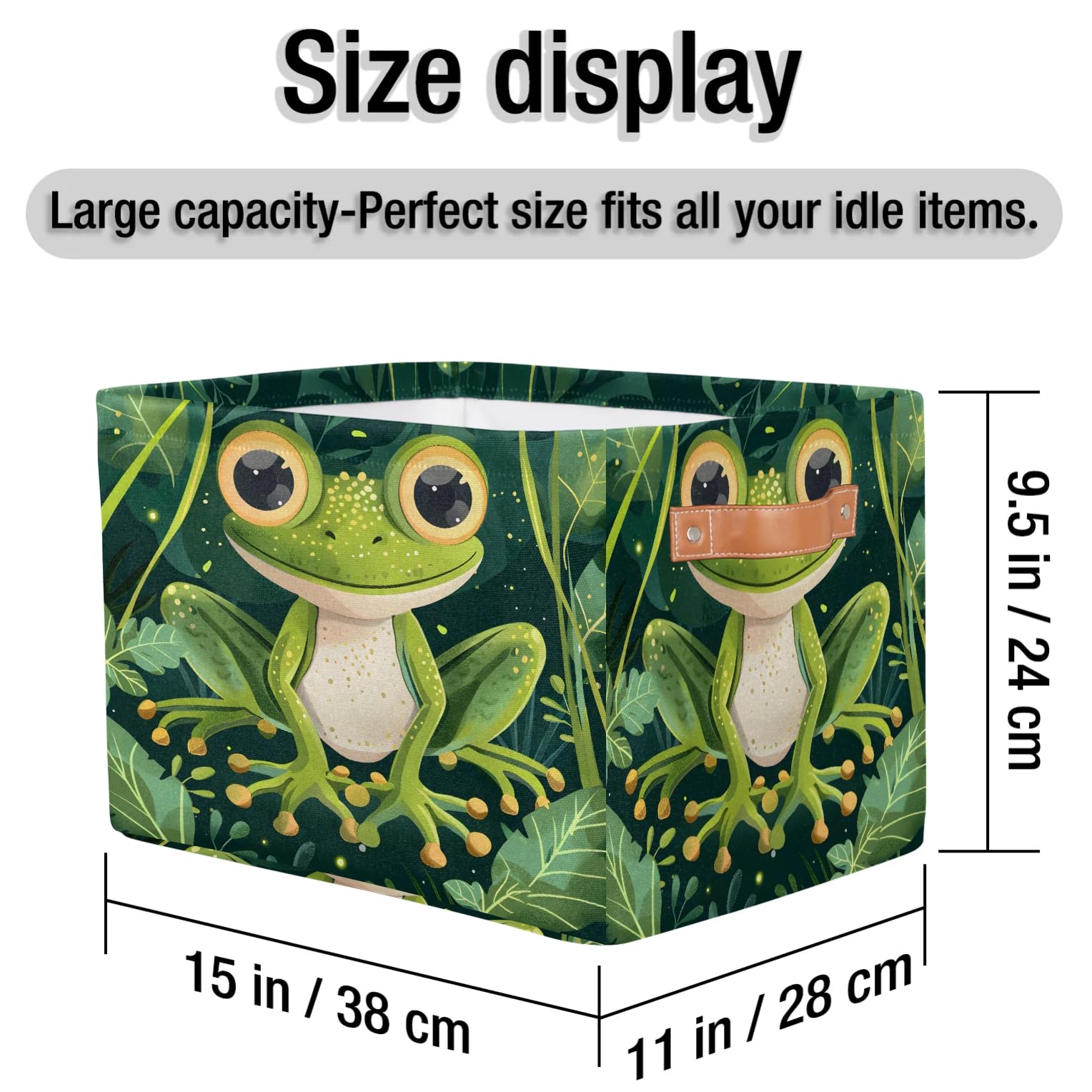 Cute Frog Large Storage Baskets for Shelves & Closets - Fabric Organizer Bins with Handles, Decorative Collapsible Home Storage for Clothes & Toys (2-Pack) - Perfect for Kids' Rooms, Playrooms & Nursery Organization
