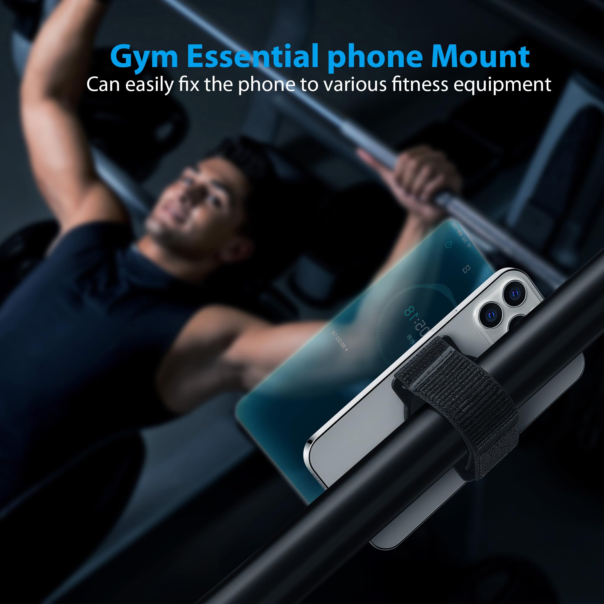 Magnetic Phone Mount for Gym & Fitness - Adjustable Velcro Strap Holder for Treadmill, Stroller, Indoor Cycling Handlebar - Compatible with iPhone 15/14/13/12 Series - Perfect for Workouts, Running & Outdoor Activities