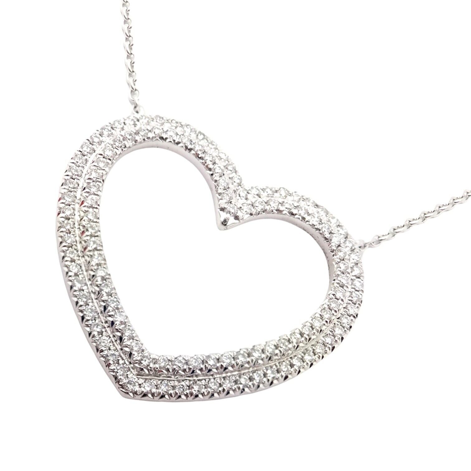 Authentic Tiffany & Co Platinum Diamond Heart Double Metro Pendant Necklace - Elegant Jewelry Gift for Women, Perfect for Anniversaries & Special Occasions