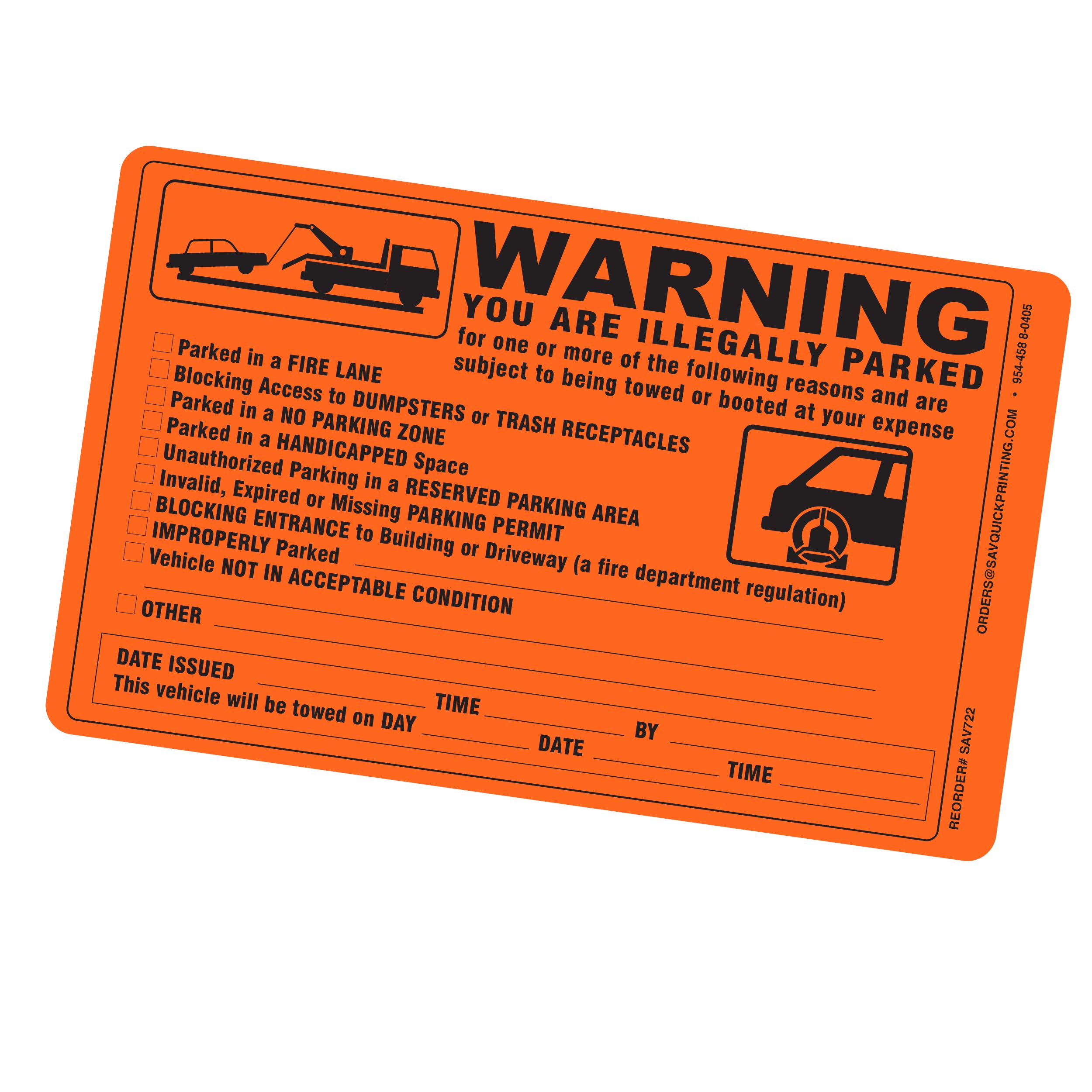 Illegally Parked Vehicle Tow Notice Stickers - 5.5