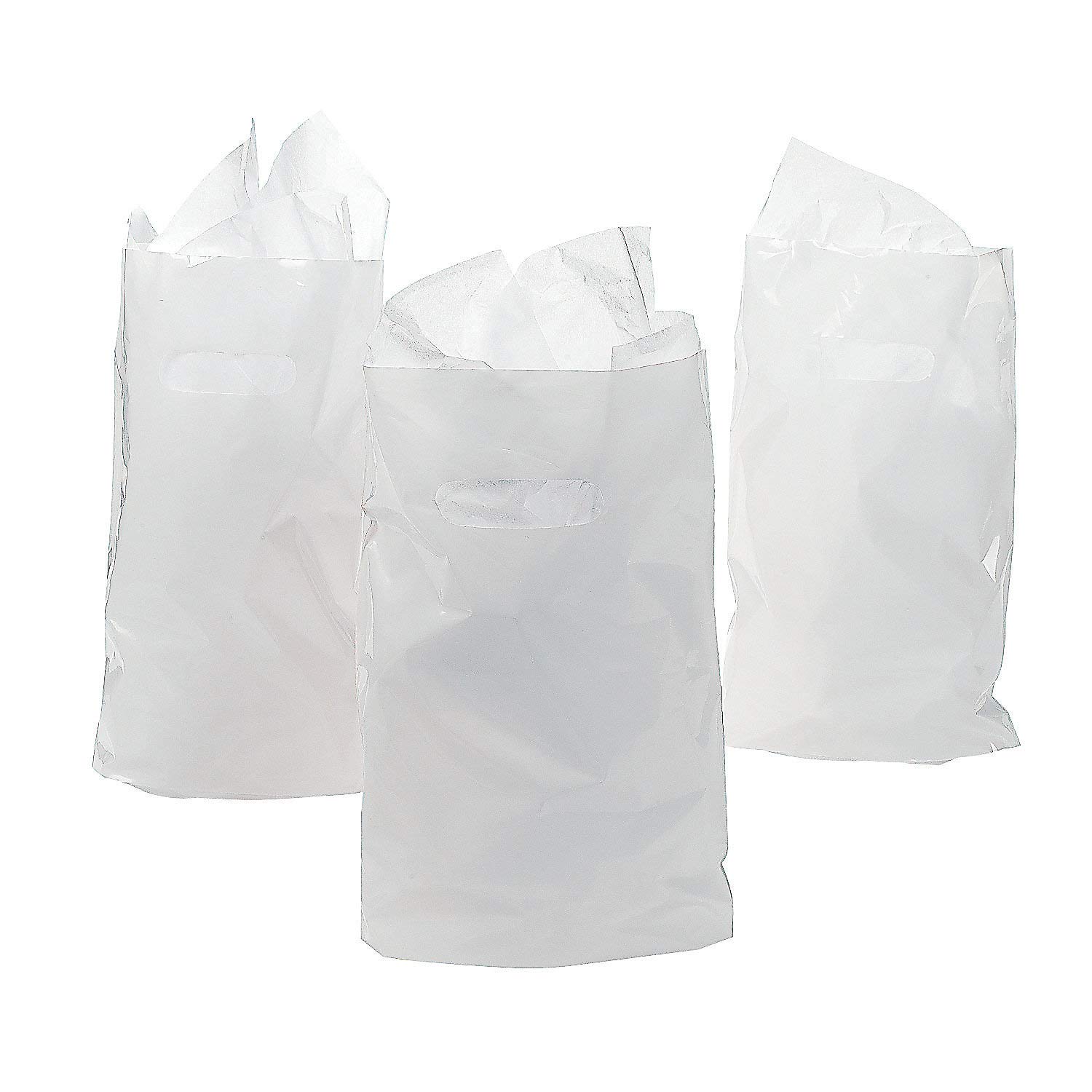 50-Pack White Plastic Party Bags - Disposable Gift Bags for Birthday, Wedding & Baby Shower Favors - Bulk Party Supplies for Events & Celebrations