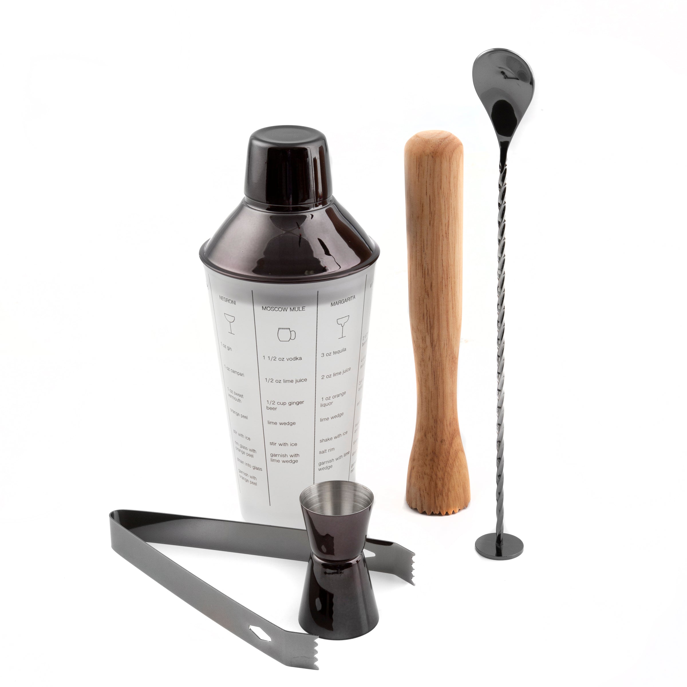 Professional 5-Piece Black Mixology Cocktail Shaker Set - Bar Tools for Home Bartenders & Cocktail Enthusiasts - Perfect for Parties, Home Bars & Mixing Classic Drinks