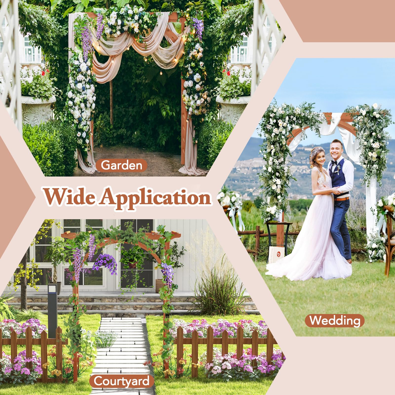 Happygrill 84 Inch Wooden Garden Arbor with Decorative Hanging Roof & Climbing Trellis - Outdoor Archway Pergola for Climbing Plants, Wedding Decorations, Lawn & Party Events - Perfect for Backyard, Patio and Garden Landscaping