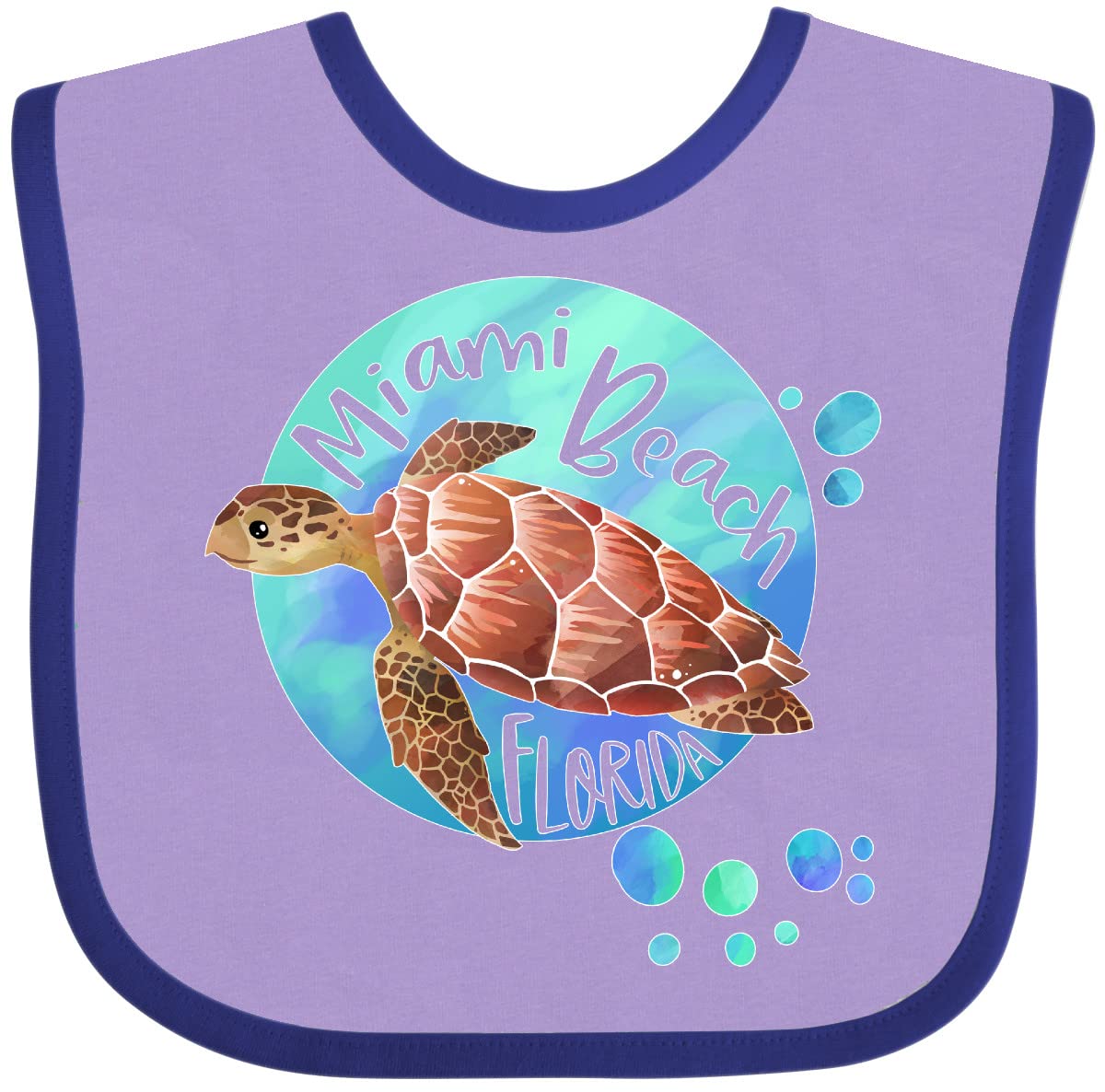 Inktastic Miami Beach Florida Swimming Sea Turtle with Bubbles Baby Bib - Cute Organic Cotton Drool Bib for Infants & Toddlers - Perfect for Beach Trips, Pool Parties & Summer Outfits