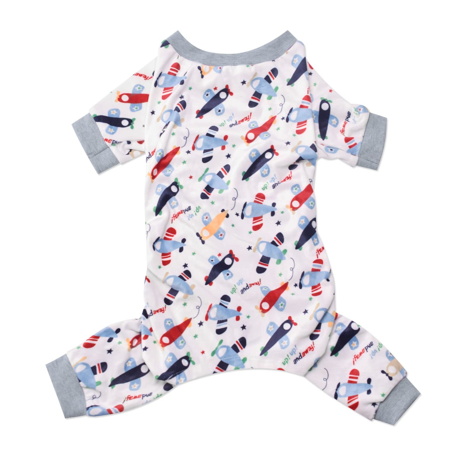 PetBonus Dog Pajamas - Soft & Stretchy Dog Clothes for Small Breeds | Easy Wear Dog PJs Shirts & Jammies | Adorable Puppy Onesie & Cute Pet Jumpsuits (X-Small, Airplane Print) - Perfect for Lounging, Sleepwear & Air Travel