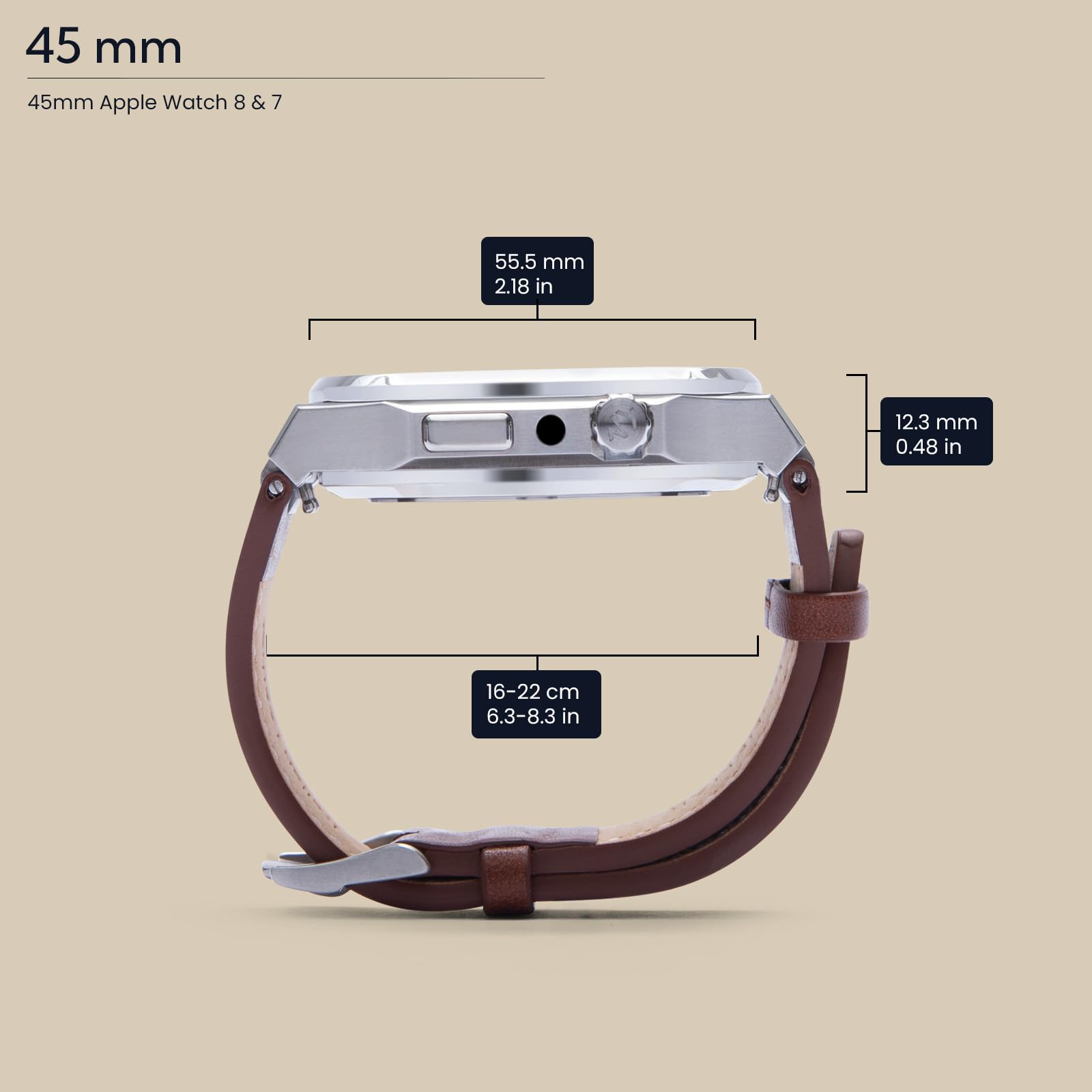 Premium Italian Leather Apple Watch Band & 316L Stainless Steel Case - Compatible with Apple Watch Series 8/7/6/5/4/SE | Luxury Protection for Workouts, Business Meetings & Everyday Wear