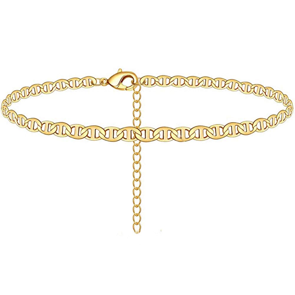 VeeVoice Custom Layered Name Bracelet for Women - Personalized Birthstone Jewelry Gift for Mom - 18K Gold Plated Mariner Chain Bracelet 6.7