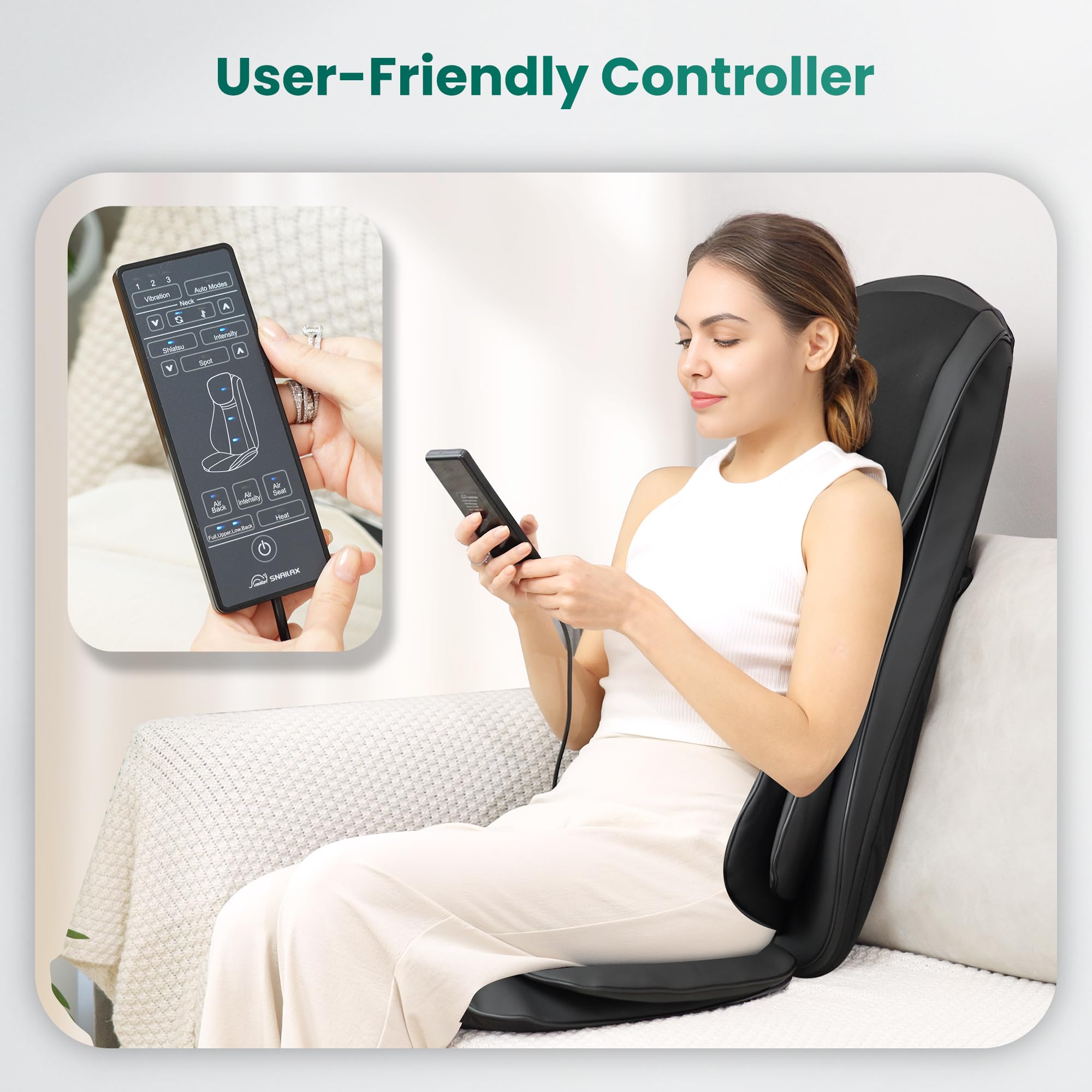 Snailax Shiatsu Neck and Back Massager with Heat - Electric Chair Massager with Compression - Full Body Massage Pad for Office & Home Use - Perfect Gift for Relaxation & Pain Relief - Ideal for Stress Relief, Muscle Tension & Improved Circulation