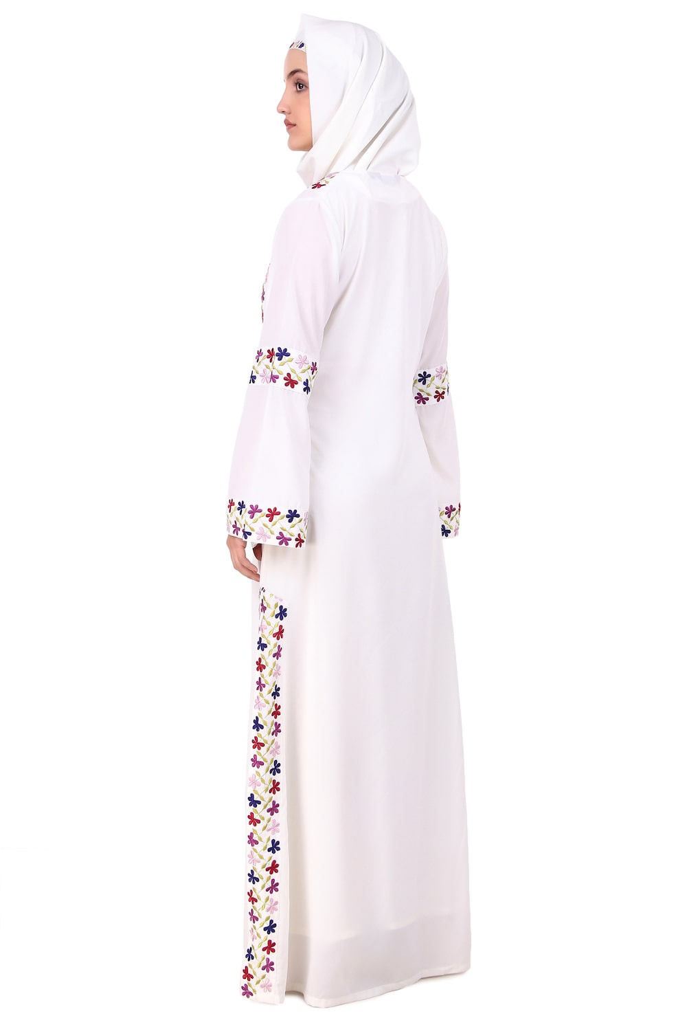 Elegant White Embroidered Front Open Abaya for Women - Perfect for Prayer, Modest Fashion, and Special Occasions