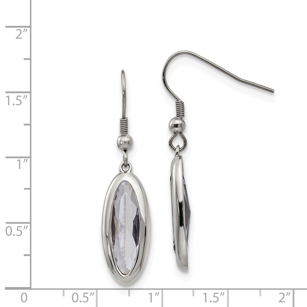 Stainless Steel Polished Glass Oval Shepherd Hook Dangle Earrings for Women - Elegant Fashion Jewelry for Parties, Weddings & Everyday Wear