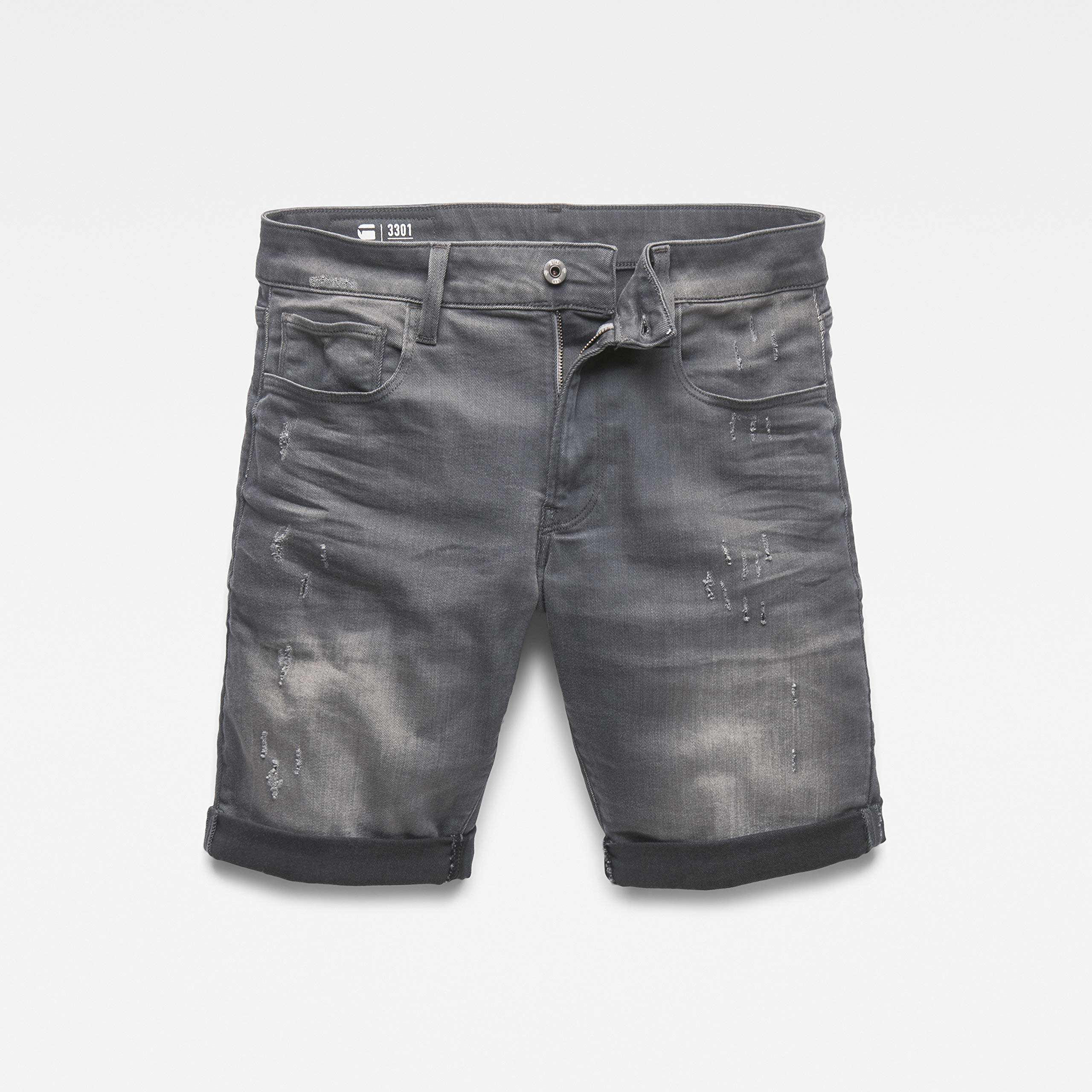 G-STAR RAW Men's 3301 Slim Fit Denim Shorts - Size 38, Light Aged Destroy Wash | Casual Summer Wear & Street Style Outfits