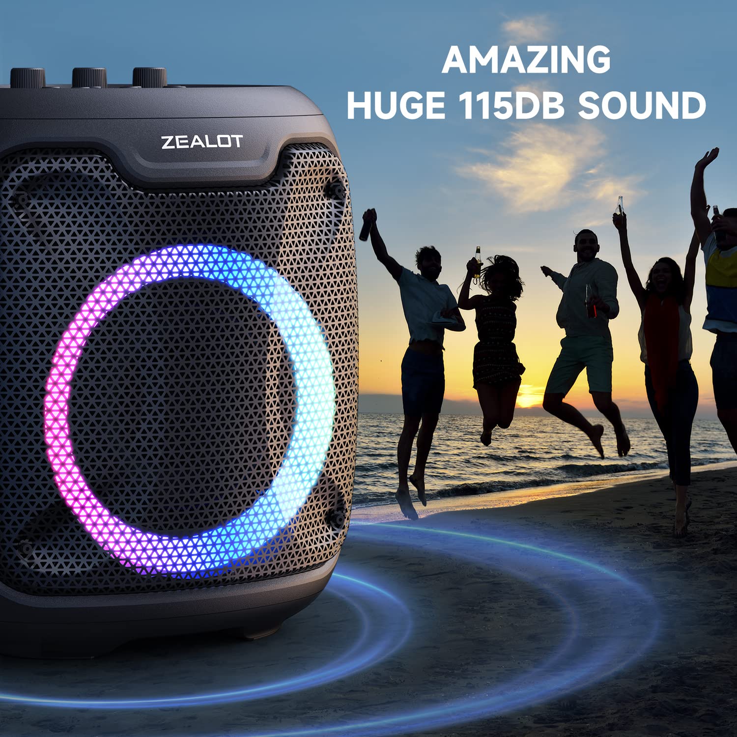 ZEALOT 80W Bluetooth Speaker with Powerful Sound & Bass, Wireless Outdoor Party Speaker, 115dB Loud Audio, IPX5 Waterproof, LED Lights, TF/AUX/USB - Perfect for Beach, Pool, Camping & Backyard Parties