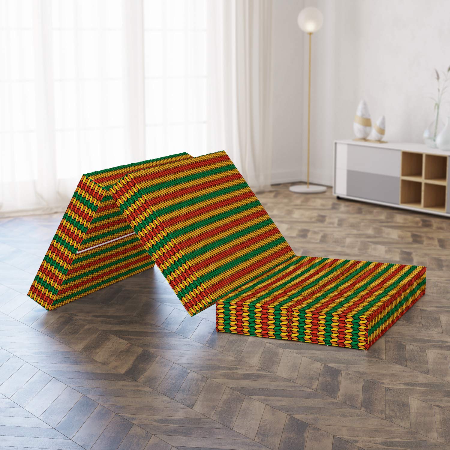 Ambesonne Rasta Foldable Mattress - Triangle Pattern Design, 74.8