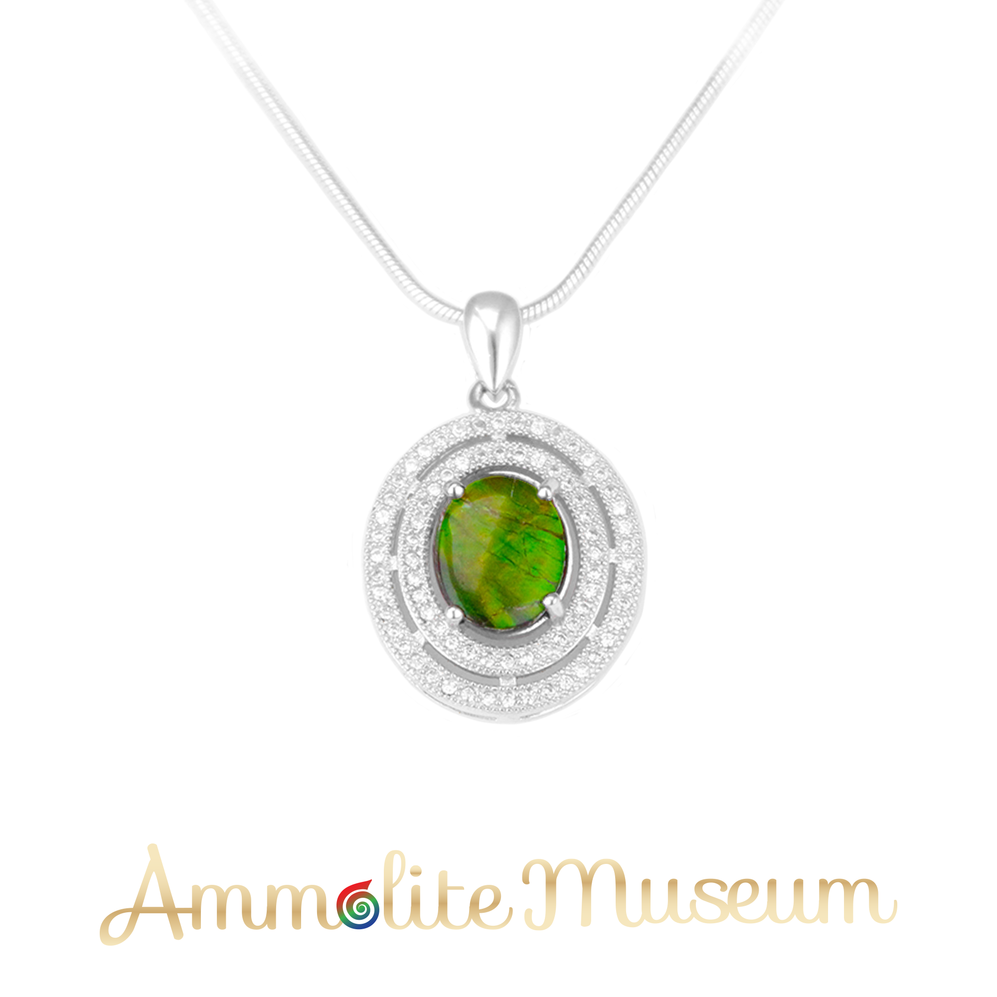 Elegant Sterling Silver Oval Ammolite Pendant with Cubic Zirconia - Perfect for Women's Jewelry Gifts & Special Occasions