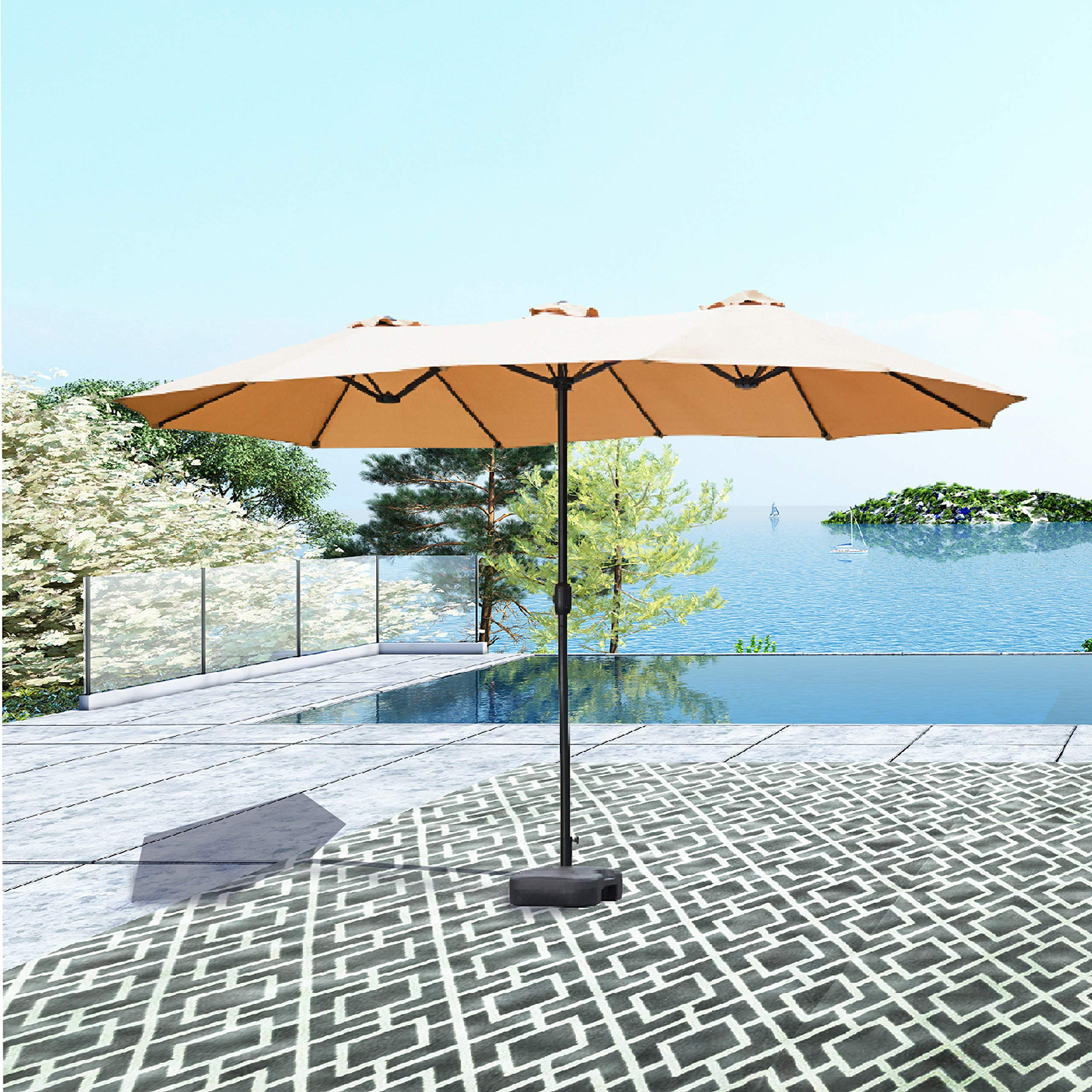 LOKATSE HOME 15 Ft Twin Patio Umbrella - Double Sided Outdoor Sunshade Canopy with Easy Crank Handle - Perfect for Garden, Poolside, Beach, Deck, and Outdoor Dining Areas