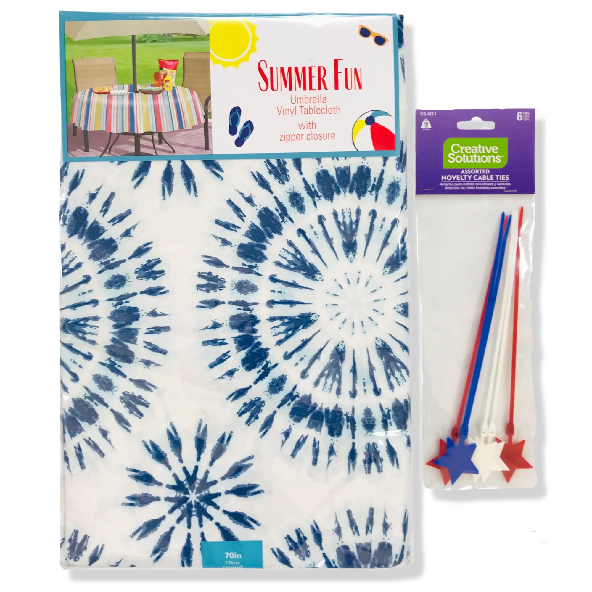 Tie Dye Blue Flannel Back Vinyl Tablecloth - Waterproof & Wrinkle-Resistant 52x52 Inch Table Cover for Outdoor Picnics, BBQs, Parties, Home Kitchen & Office Use - Easy to Clean & Durable