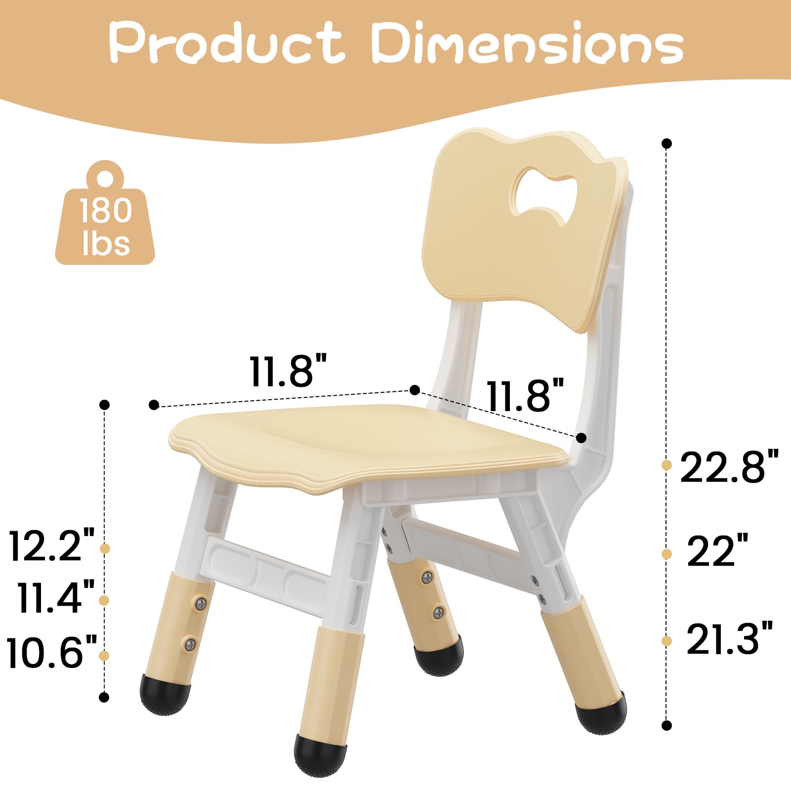 GAOMON Kids Chairs 2 Pack - 3 Level Height Adjustable Toddler Chairs for Boys & Girls Age 2-6, Durable Plastic Children's Chairs for Home, Classroom, Nursery - Natural Color (Perfect for Learning, Eating & Playtime Activities)