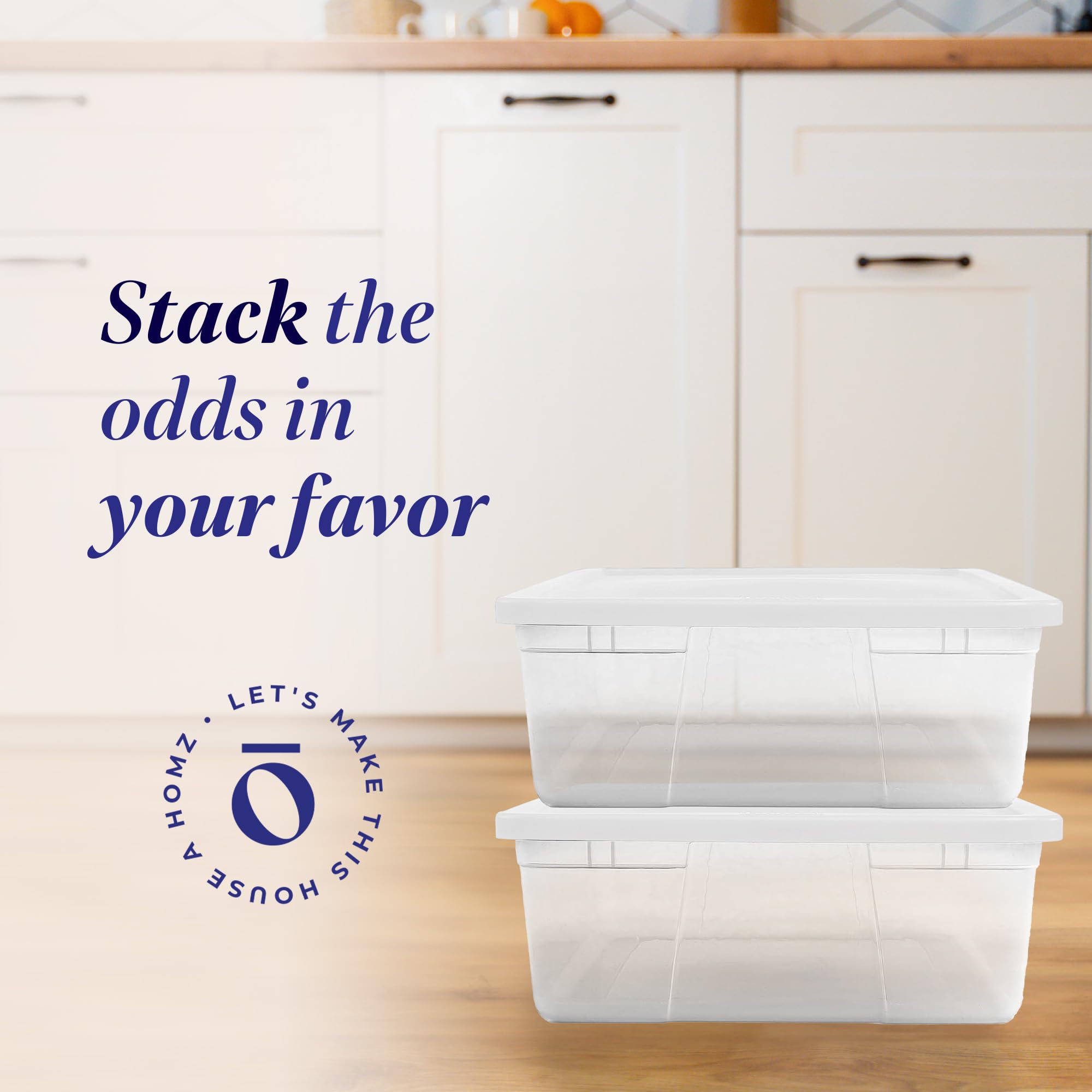 HOMZ 2-Pack 28 Quart Clear Plastic Storage Bins with White Lids - Stackable Organizing Containers for Home, Office, Pantry & Closet Organization