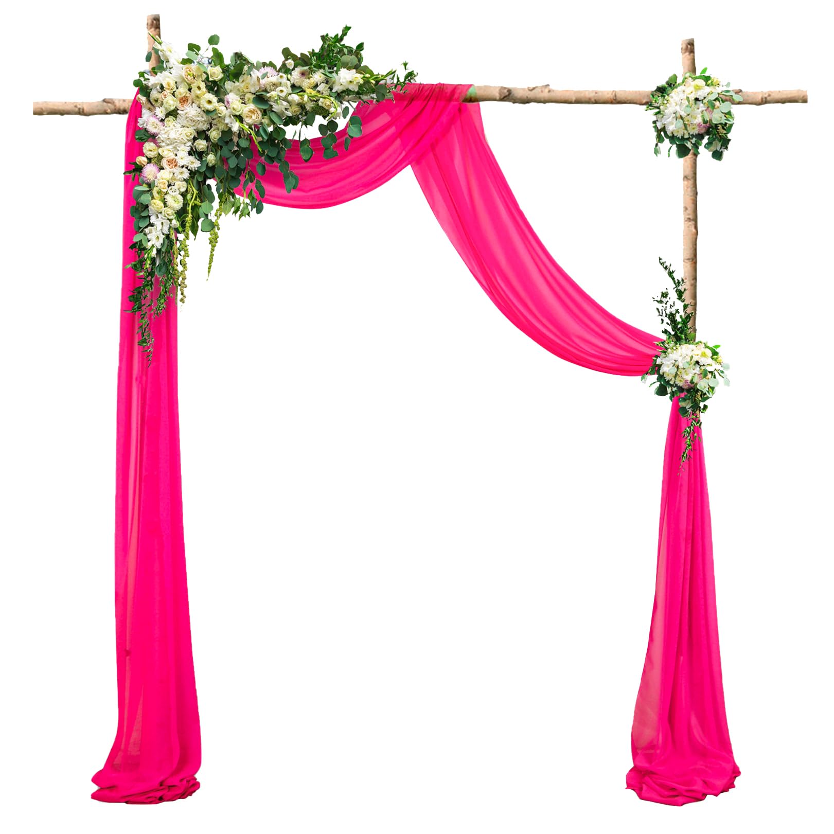 18ft Fuchsia Chiffon Wedding Arch Draping Fabric - 2 Panels Hot Pink Chiffon Drapery for Wedding Ceremony, Party Stage Decor & Ceiling Decorations | Perfect for Outdoor Weddings, Bridal Showers, and Romantic Backdrops
