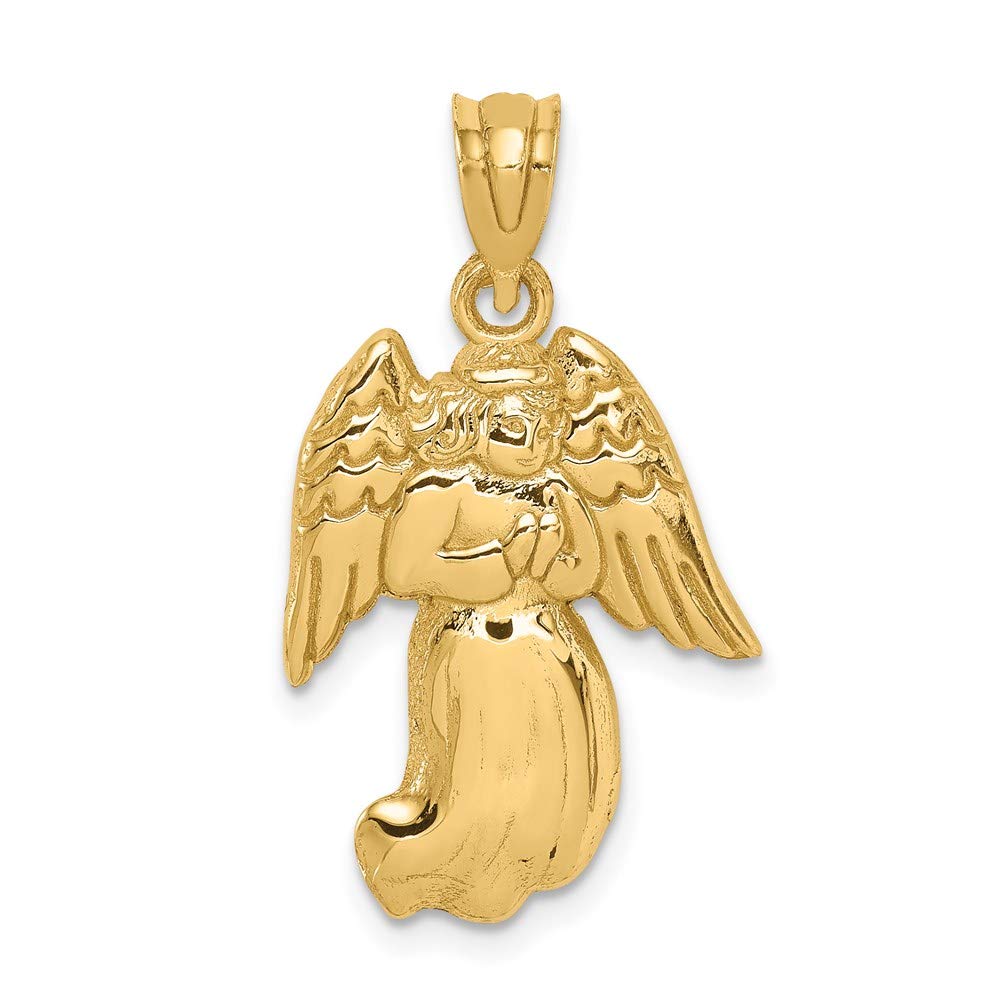 14k Yellow Gold Angel Pendant - Elegant Prayer Jewelry for Gifts & Faith