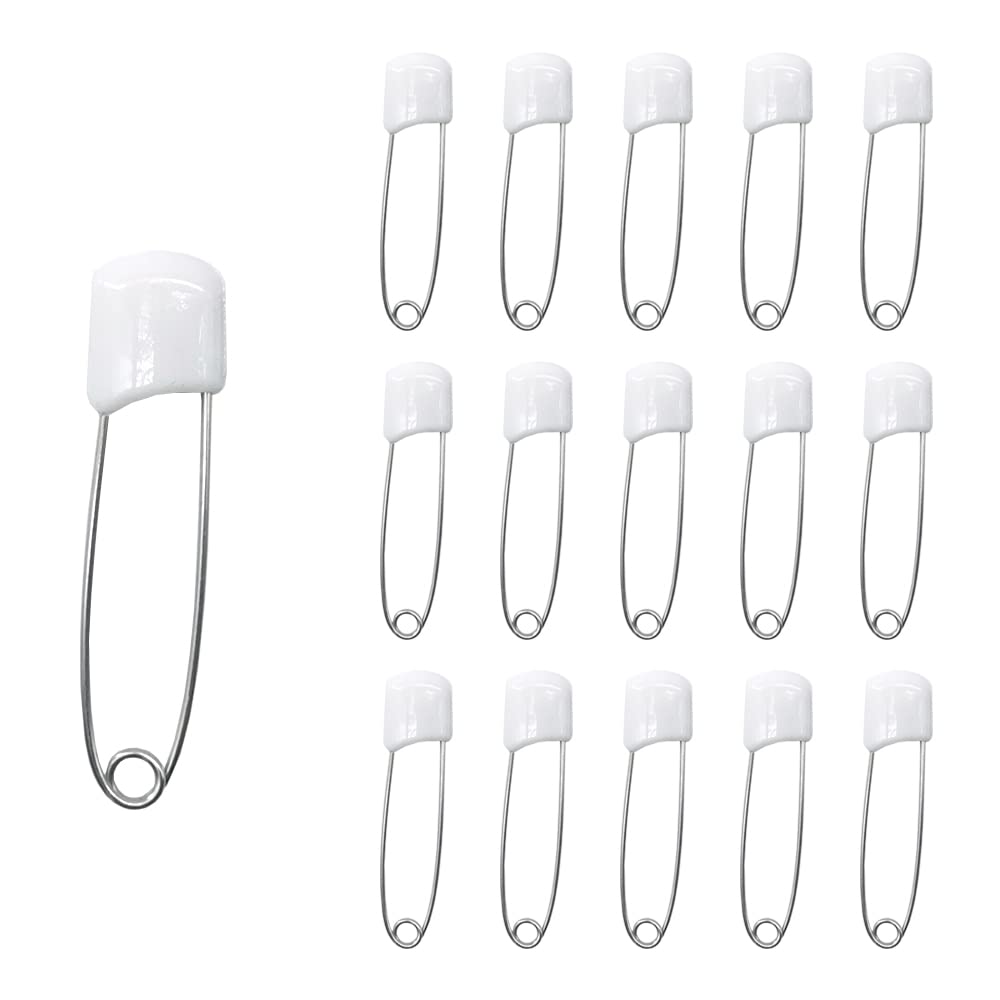 50 Pcs Baby Diaper Safety Pins with Lock - White for Cloth Diapers & Laundry