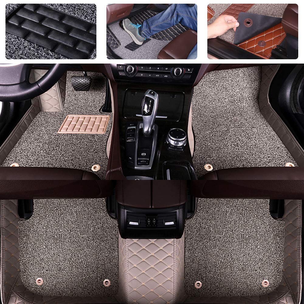 SureKit Custom Fit Car Floor Mats for Chevy Malibu 2008-2015 & 2016-2019 Models, Premium Double Layer PU Leather & PVC All-Weather Floor Liners - Non-Slip Protection for Front and Rear Seats (Grey/Black) - Perfect for Daily Commutes, Road Trips & All-Season Protection
