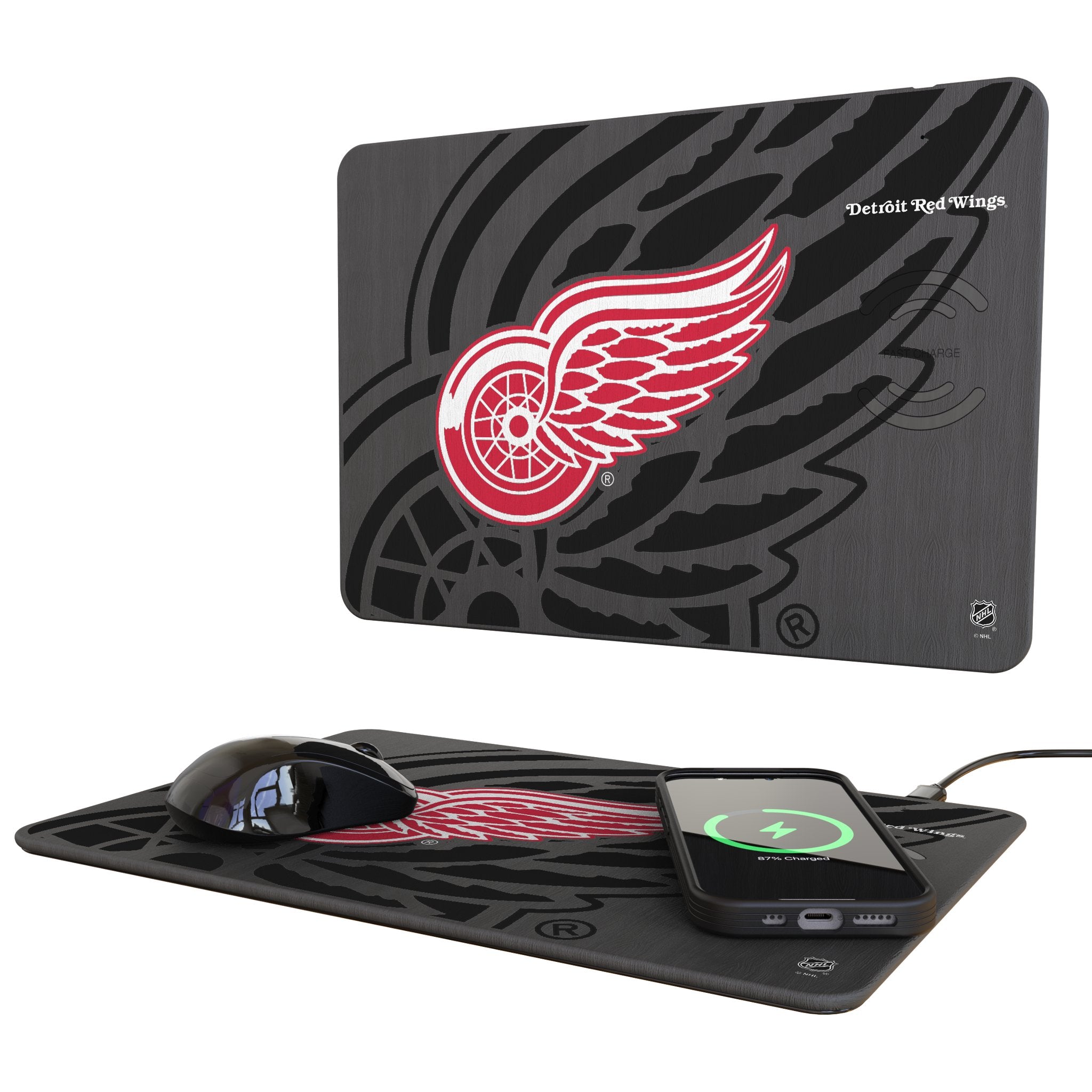 Detroit Red Wings Monocolor Tilt 15W Fast Wireless Charger with Mouse Pad - Perfect for Office, Gaming & Home Desk Setup