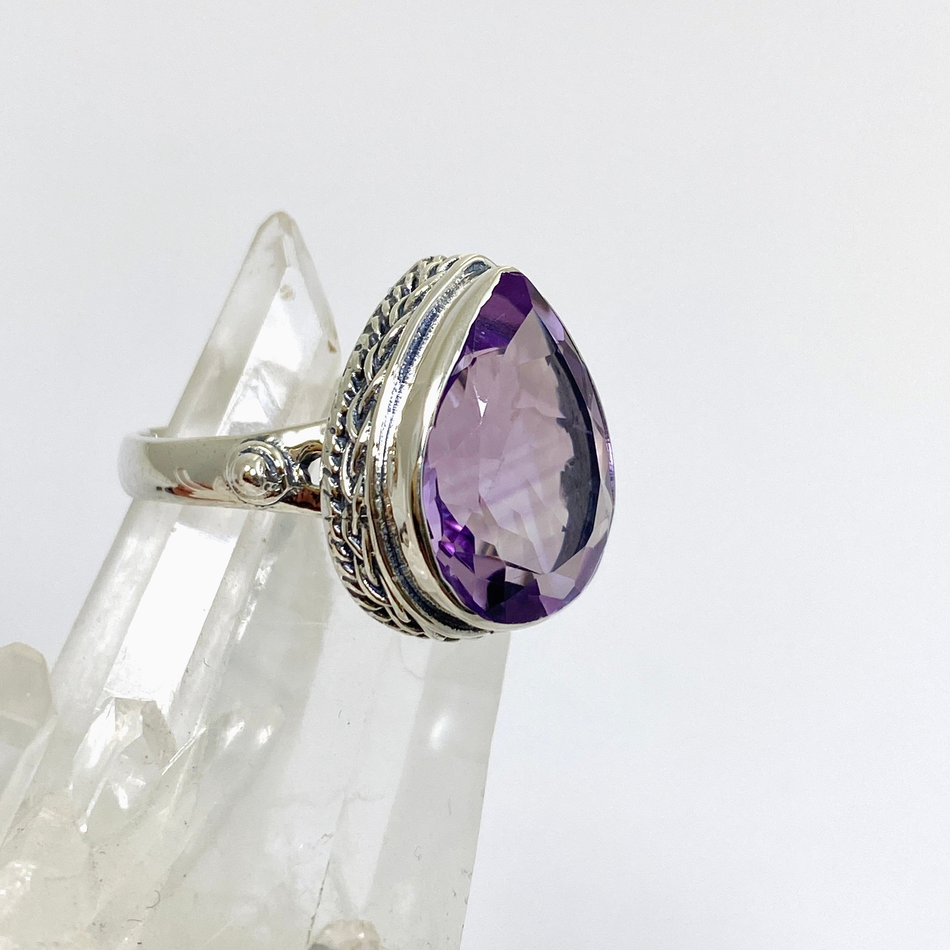Amethyst Faceted Teardrop Ring in Sterling Silver - Elegant Purple Gemstone Jewelry for Women - Perfect for Weddings, Parties & Special Occasions