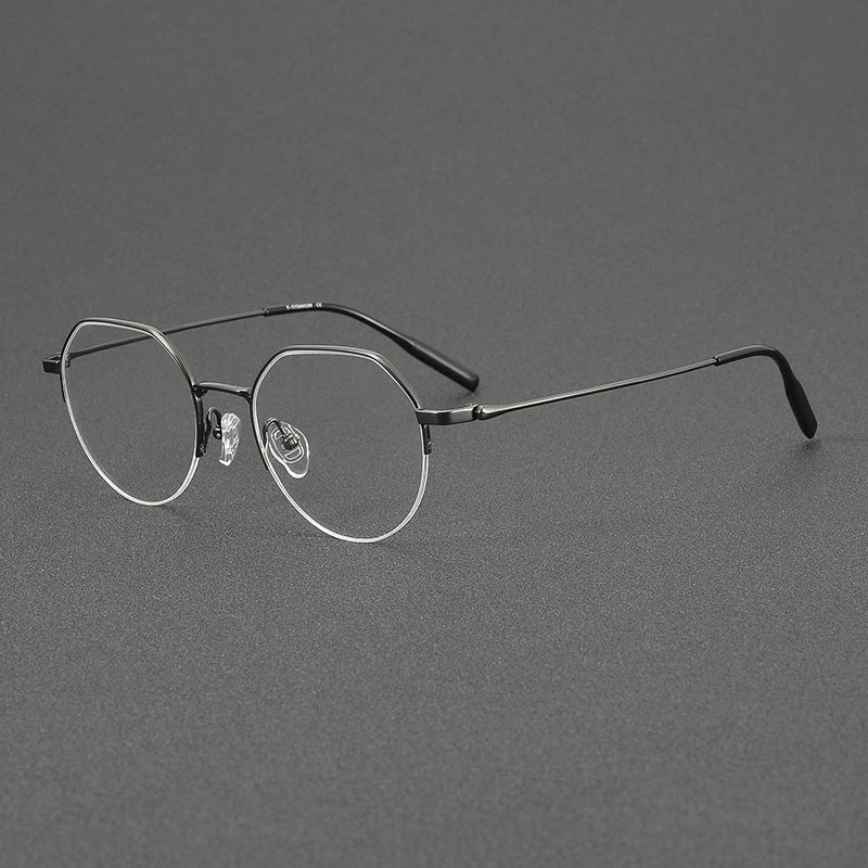 Unisex Black Titanium Semi-Rimless Flat Top Round Eyeglasses Frame 81035 - Stylish & Lightweight for Work, Reading & Everyday Wear