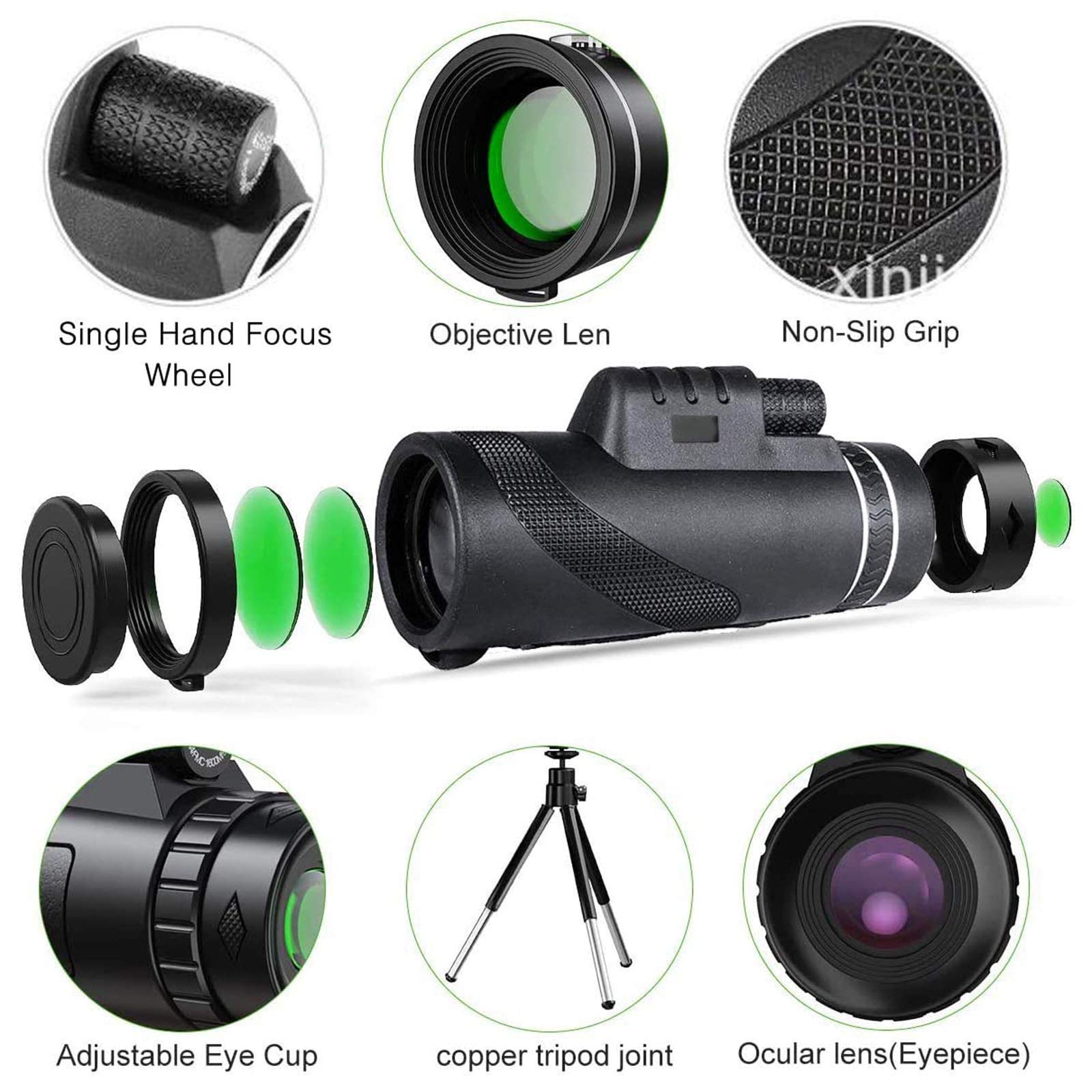 ROLTIN 40X60 HD Monocular Telescope with Tripod Clip - Waterproof, Zoom, Universal Phone Mount for Bird Watching, Hunting, Camping & Outdoor Adventures