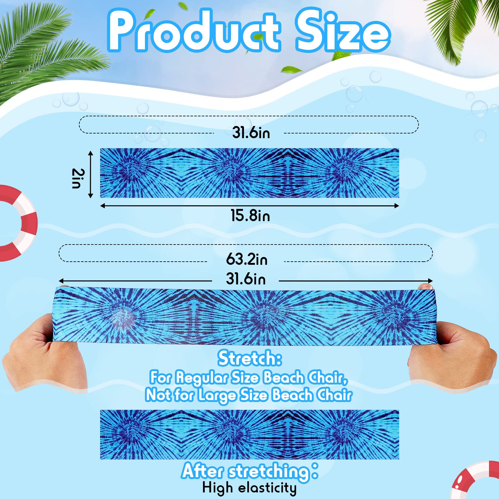 8 Pack Large Windproof Elastic Towel Bands for Beach Chairs - 15.75