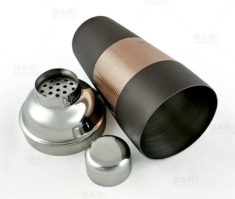 Premium 3-Piece Cocktail Shaker Set - 28oz Stainless Steel, Copper & Ribbed Espresso Design - Perfect for Bartending, Home Bars & Mixing Martinis, Margaritas & Cocktails