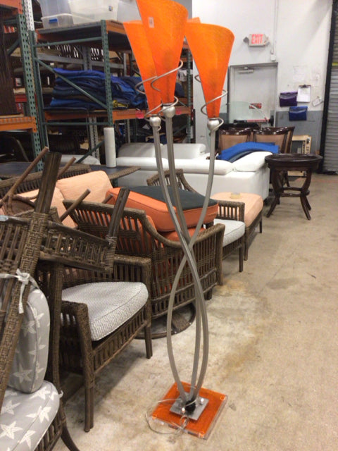 Modern Silver & Orange Floor Lamp - Adjustable Brightness LED Standing Light for Living Room, Bedroom, or Office Decor