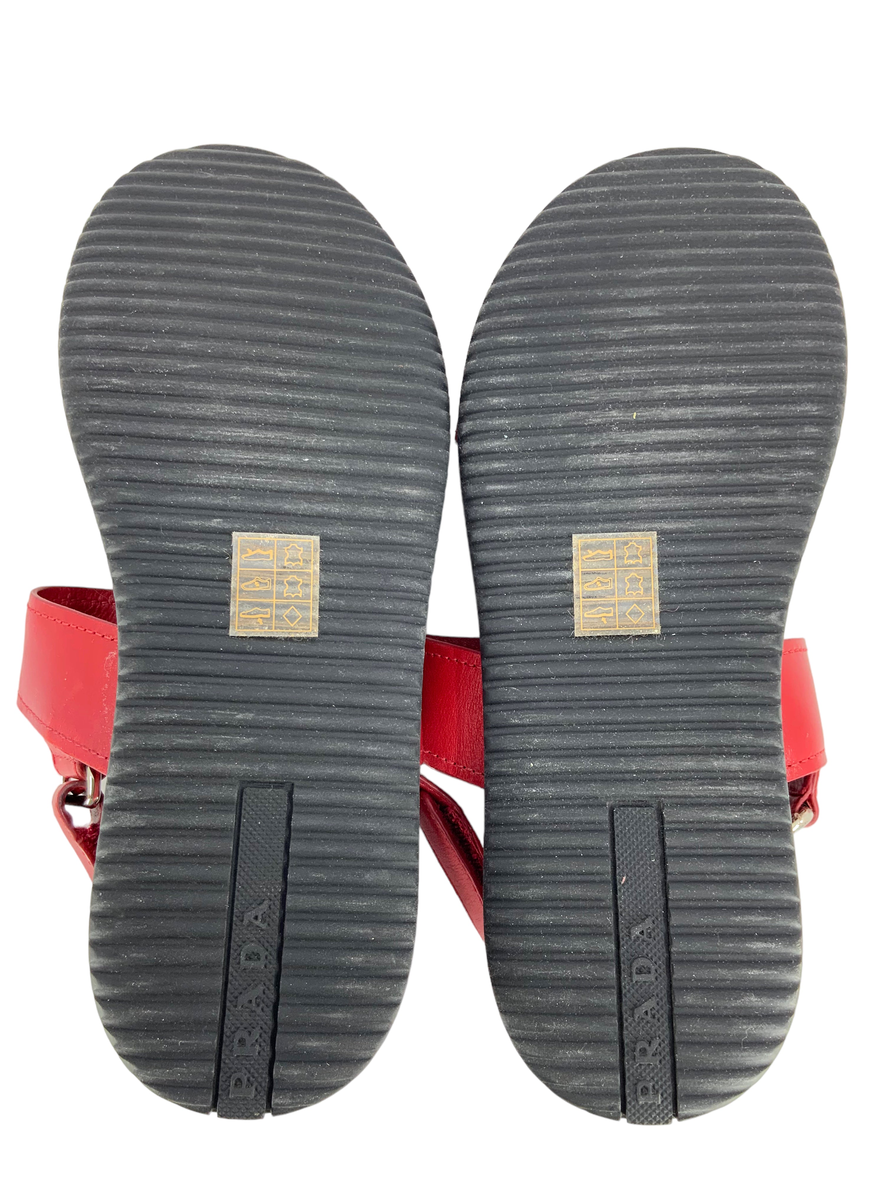 Prada Leather Velcro Ankle Strap Sandals Women's Size 7 | Comfortable Designer Shoes for Summer Outfits & Casual Wear