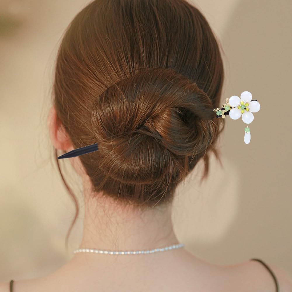 8Pcs Retro Chinese Hanfu Hair Sticks - Traditional Butterfly Flower Wooden Hairpins with Bead Pendants for Women & Girls | Vintage Bun Updo Holders for Weddings, Cosplay & Asian Fashion