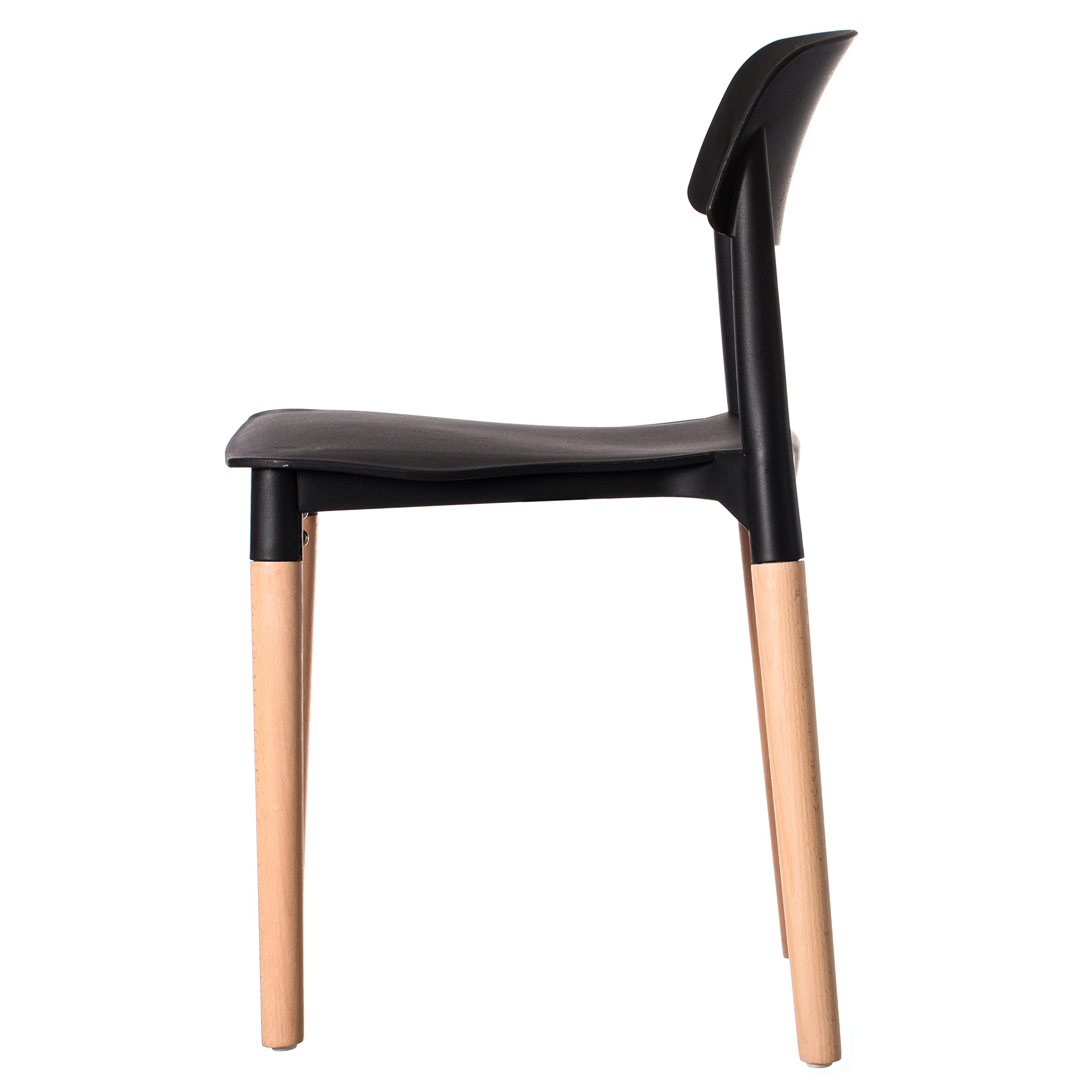 Fabulaxe Modern Plastic Dining Chairs with Beech Wood Legs - Set of 4 Black Open Back Kitchen Chairs for Dining Room, Restaurant, and Outdoor Patio Use