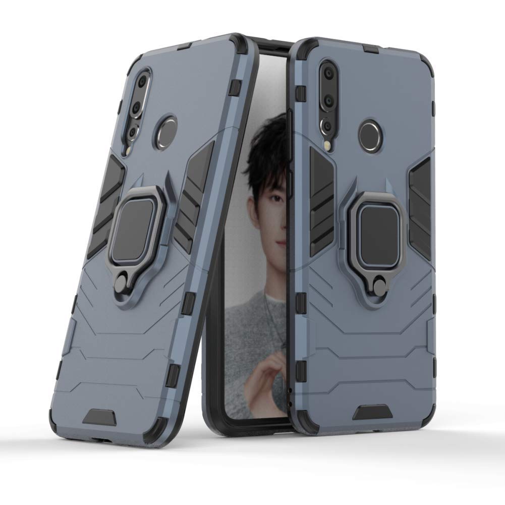 LuluMain Huawei Nova 4 Case with Metal Ring & Kickstand - Shockproof Hard Bumper Cover for Huawei Nova4 - Compatible with Magnetic Car Mount - Navy Blue Rugged Dual Layer Protection - Perfect for Daily Use, Travel & Work
