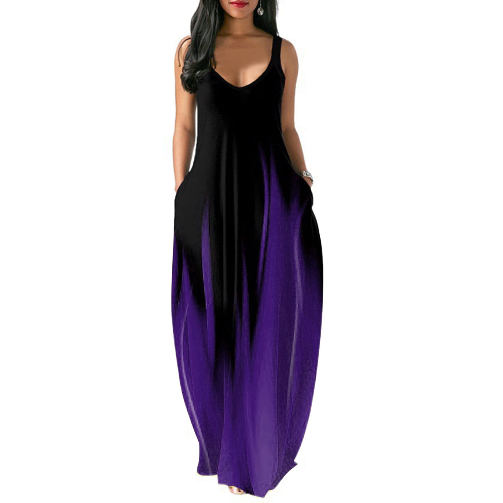 Aayomet Women's Gradient Maxi Dress - Sleeveless Casual Summer Sundress with Pockets, Plus Size Cami Dress for Beach, Vacation & Outdoor Parties