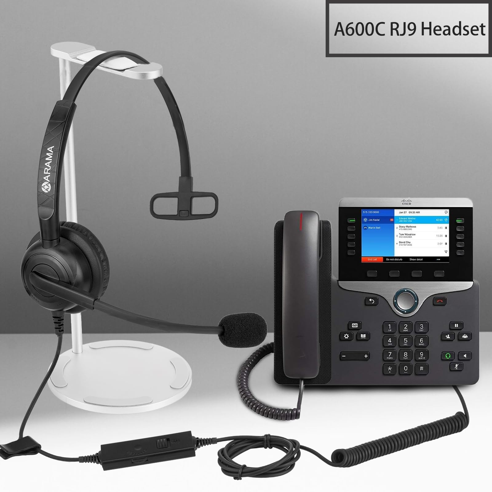 Noise Cancelling Cisco Phone Headset with Microphone & Mute Switch - Compatible with Cisco IP Phones 7821, 7841, 7942G, 7931G, 7940, 7941G, 7945G, 7960, 7961G, 7962G, 7965G, 7975G, 8811, 8841, 8861, 9951 - Ideal for Office, Call Center & Remote Work