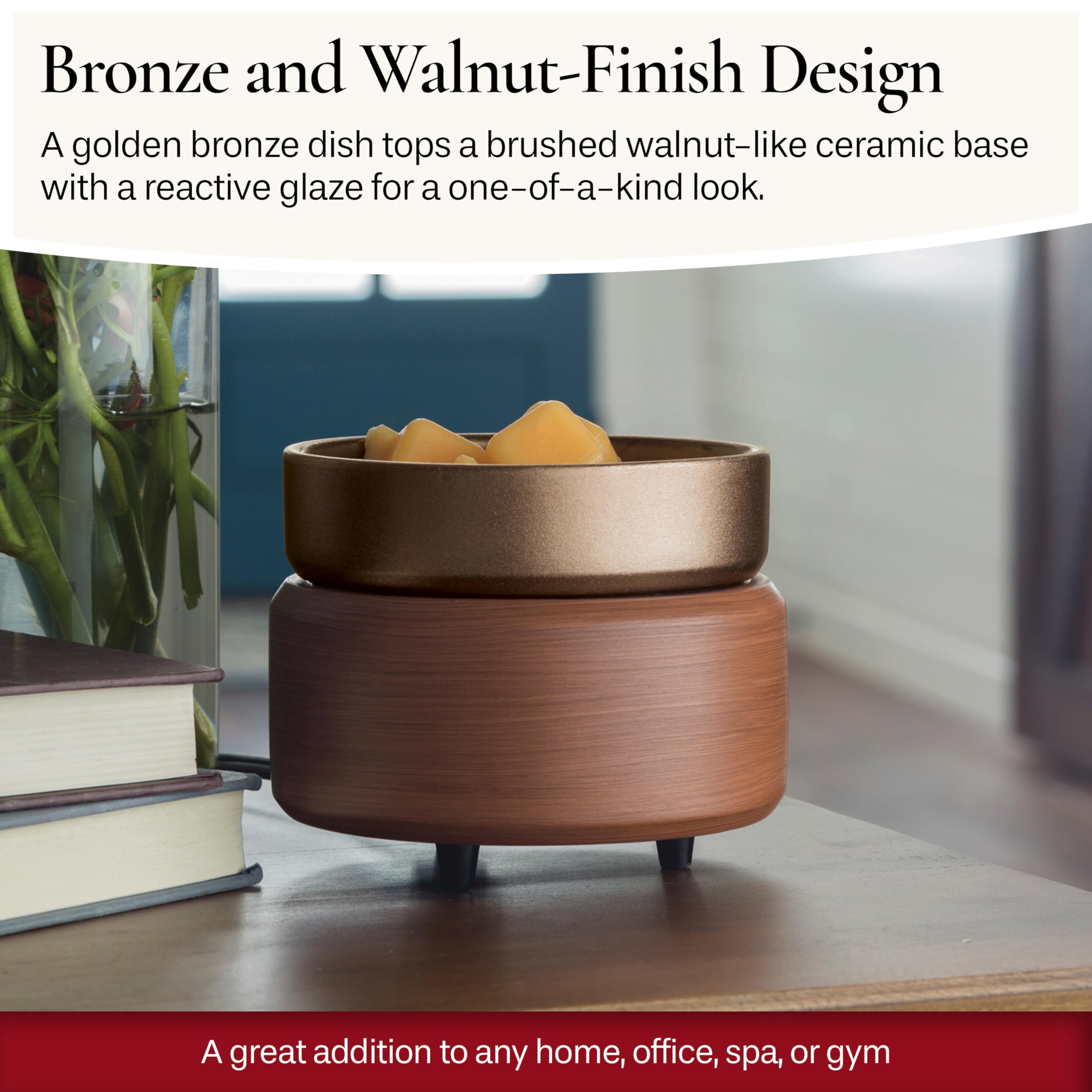 2-in-1 Candle & Wax Warmer for Scented Candles & Wax Melts - Pewter Walnut Fragrance Diffuser for Home, Office & Relaxation