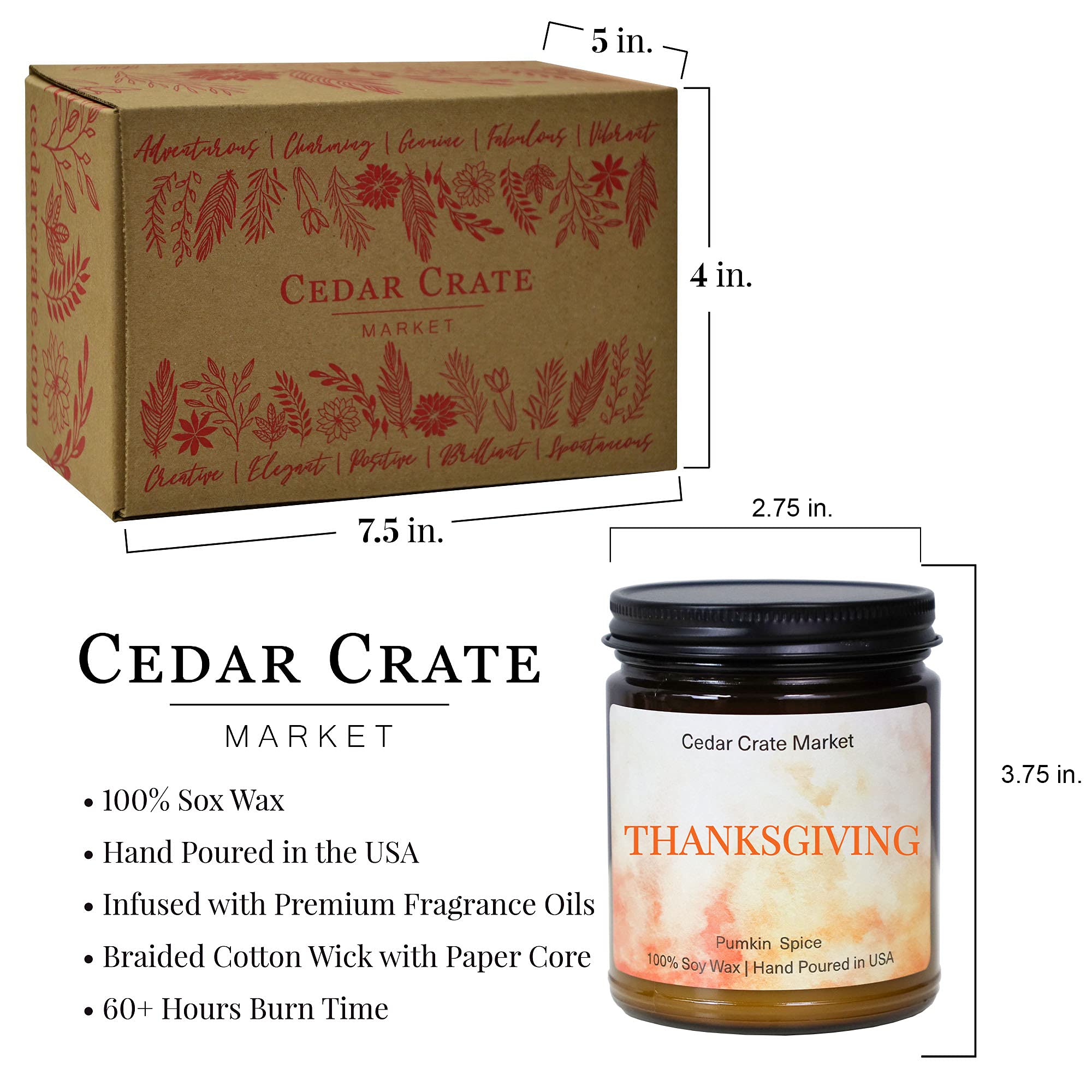 Thanksgiving Pumpkin Spice Scented Candle - Grateful Best Friend Gift with Warm Autumn Aromas of Pumpkin, Cinnamon, Nutmeg & Ginger | Perfect Fall & Winter Decor for Cozy Home, Relaxing Aromatherapy for Women & Men | Ideal for Thanksgiving Gatherings, Holiday Parties & Stress Relief