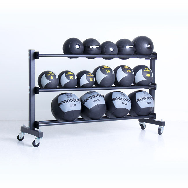 XM 3-Tier Commercial Medicine Ball Storage Rack with Wheels - Heavy Duty Gym Equipment for CrossFit, Home & Commercial Fitness Studios