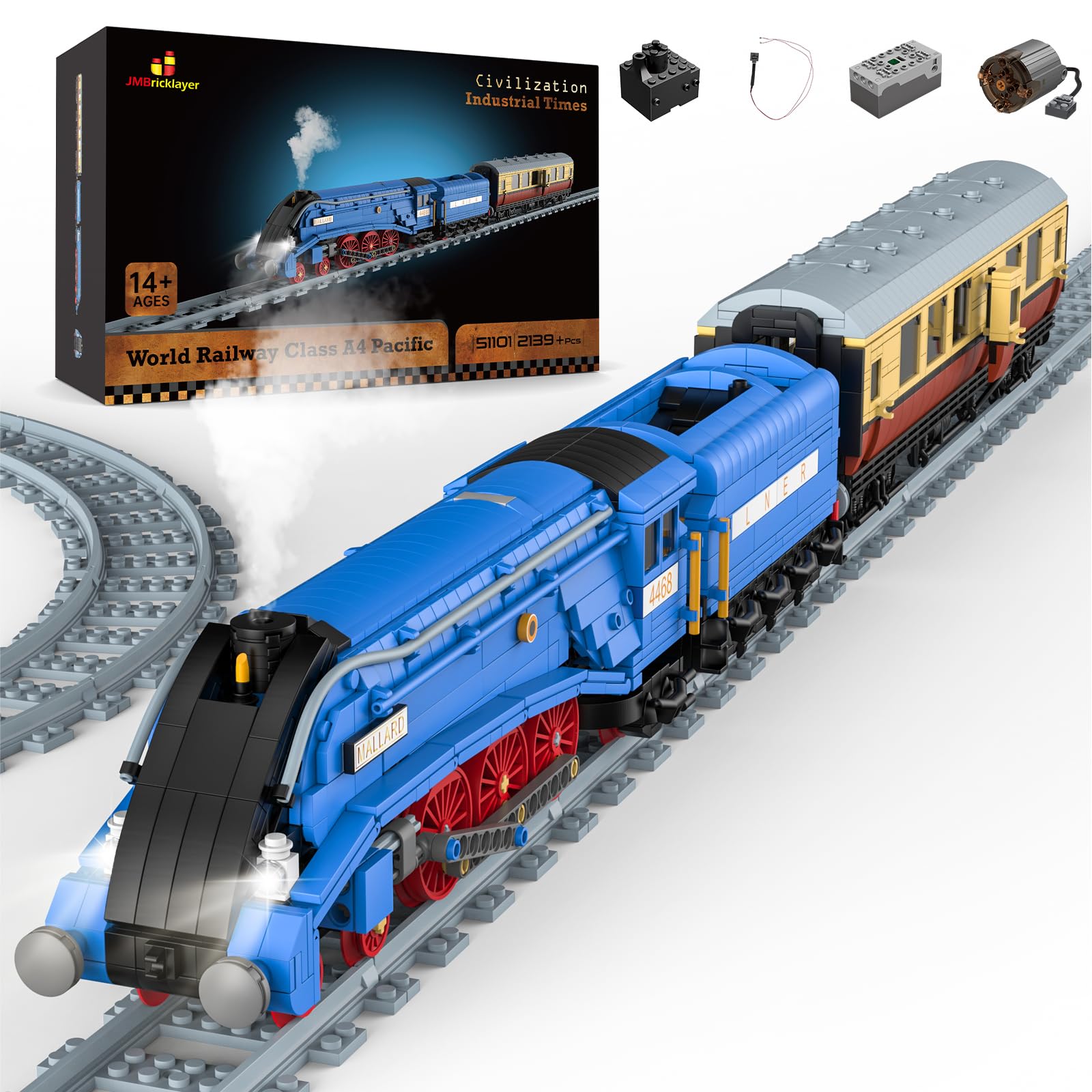 JMBricklayer 2139-Piece Remote Control Steam Train Building Blocks Set for Adults - Class A4 Pacifics Mallard Model with Tracks, Perfect Gift for Train Enthusiasts | Display & Play for Home Decoration, Office Decor, and Collector's Showcase