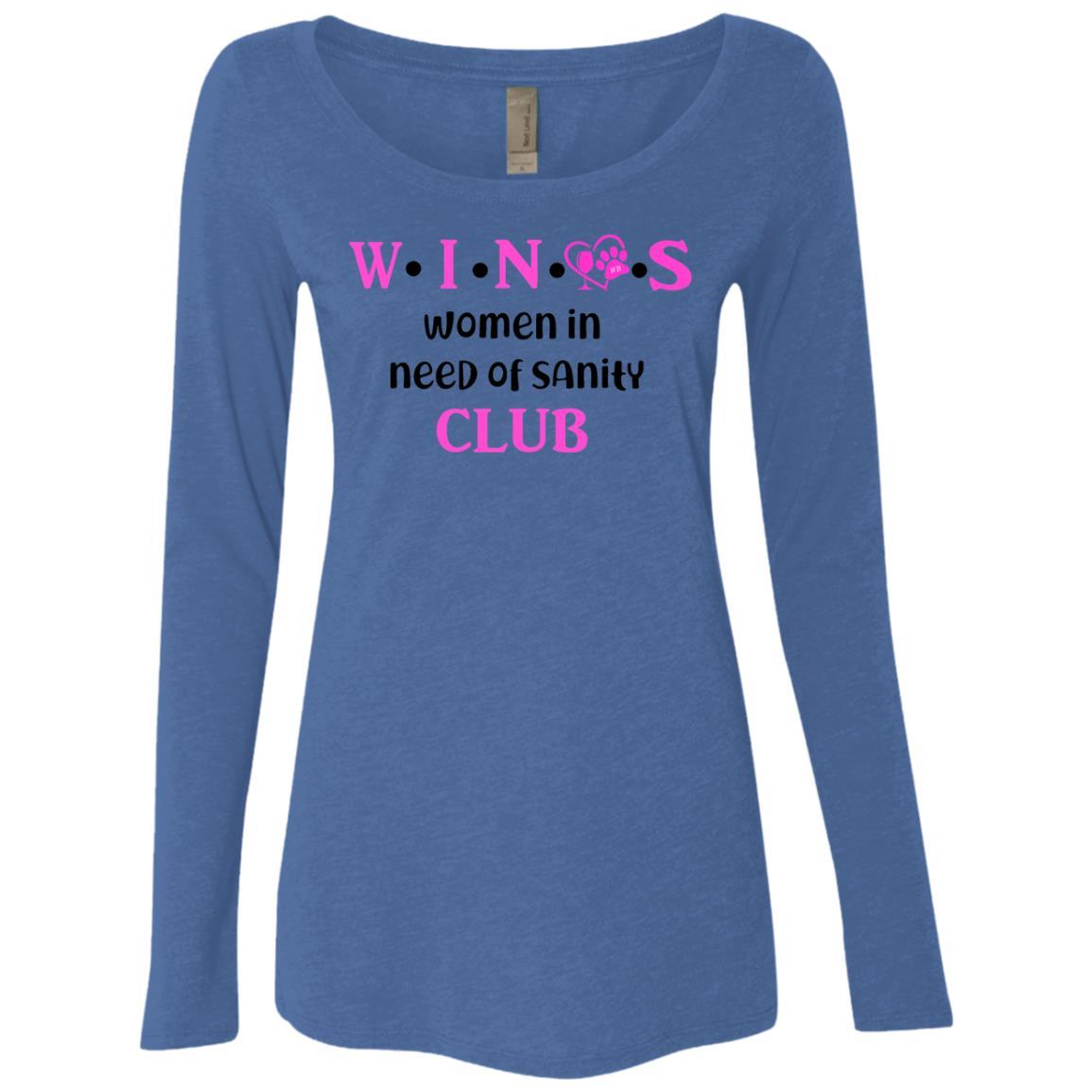 WineyBitches.Co WINOS Club Women's Tri-Blend Long Sleeve Scoop Neck T-Shirt - Soft & Comfortable for Wine Tasting, Girls Night Out & Casual Wear