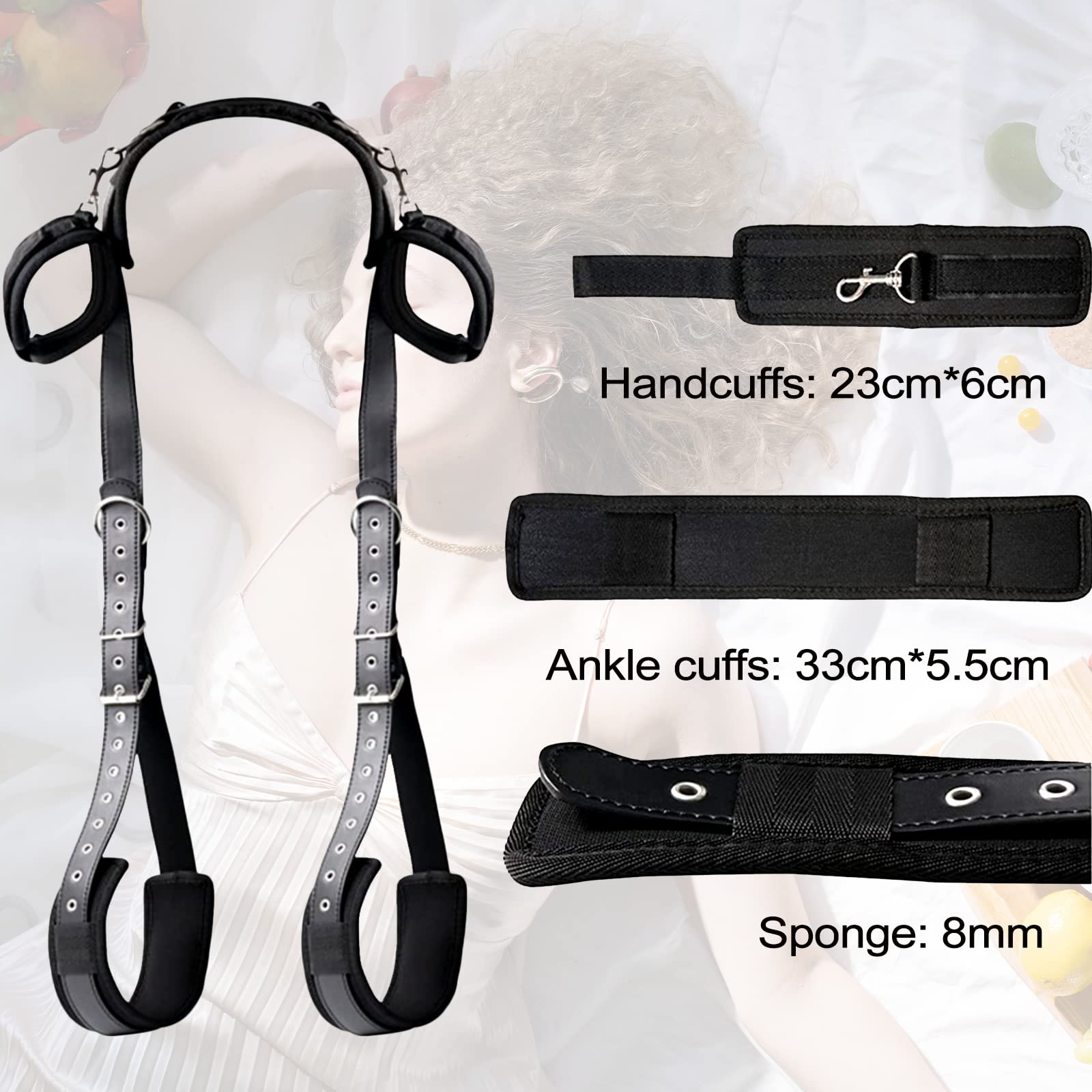 BDSM Bondage Set - Adjustable Handcuffs, Leg Straps, Restraint Ropes & Blindfold for Couples - Portable SM Sex Toys for Bedroom Play & Role Play Games