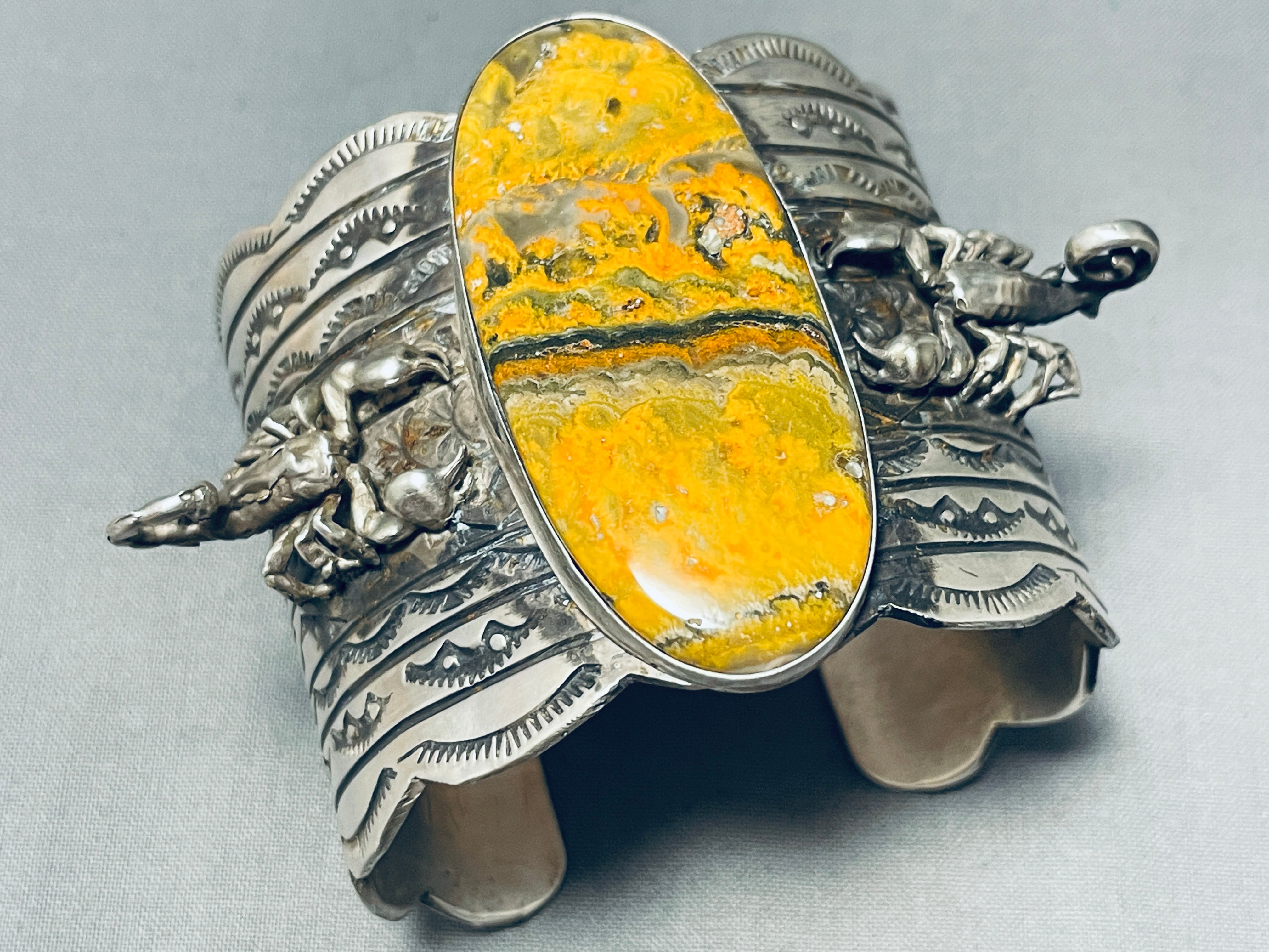 147 Grams Authentic Native American Navajo Honeybee Sterling Silver Bracelet with 2 Scorpions - Handcrafted Jewelry for Boho, Festival & Tribal Fashion
