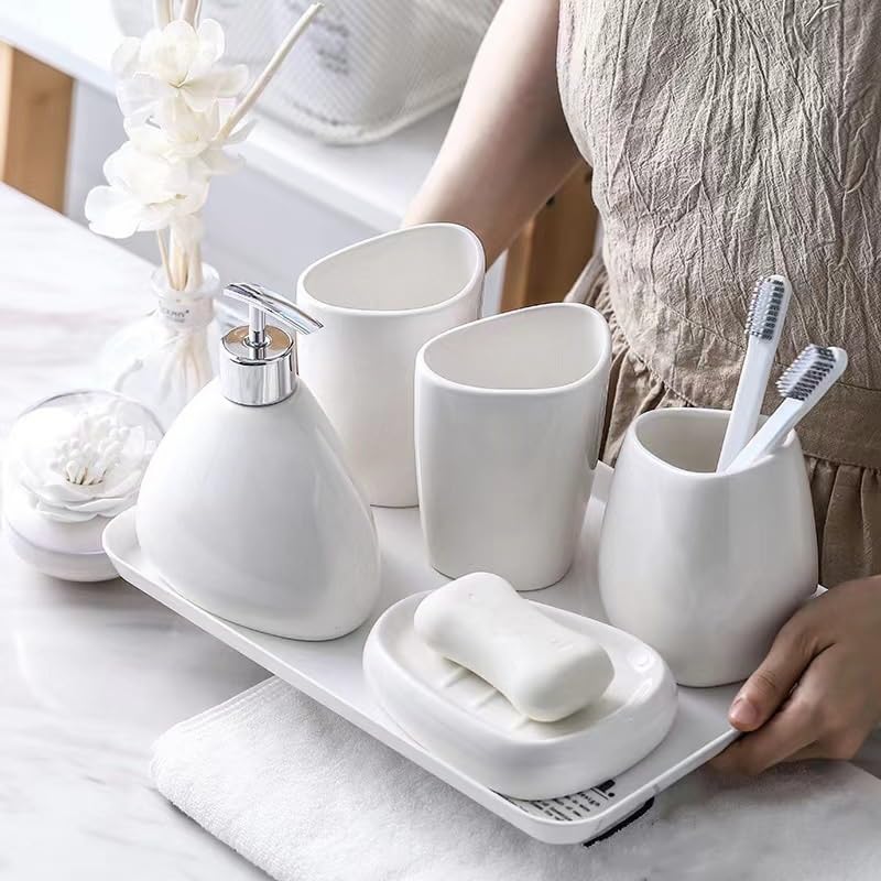 6-Piece Ceramic Bathroom Toiletries Set - Soap Dish, Toothbrush Holder & More for Modern Home Bathroom Organization | Perfect for Guest Bathrooms, Master Suites & Spa-Style Decor