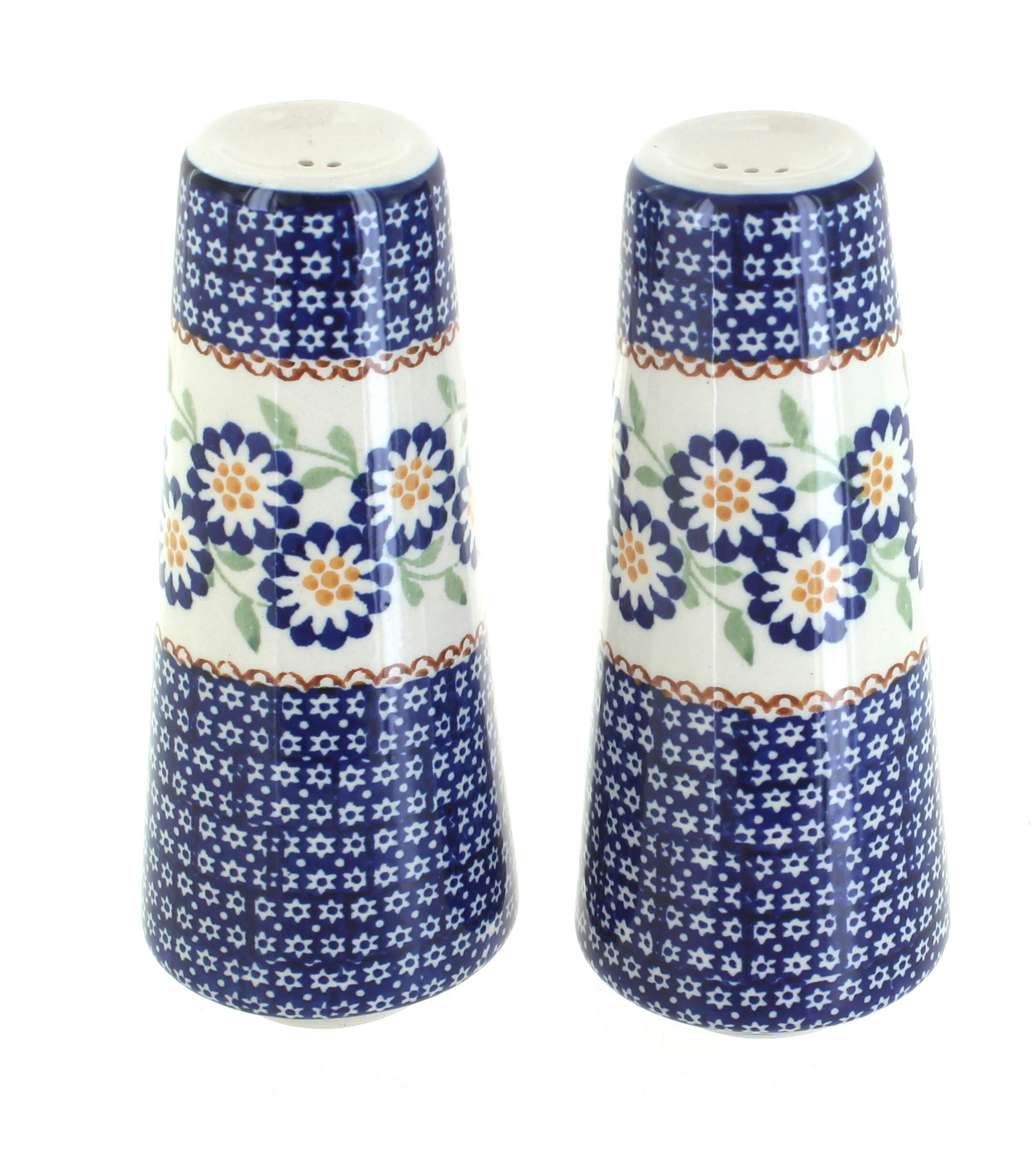 Blue Rose Polish Pottery Peach Blossom Salt and Pepper Shakers Set - Handmade Ceramic Spice Shakers for Kitchen, Dining Table & Gift Giving
