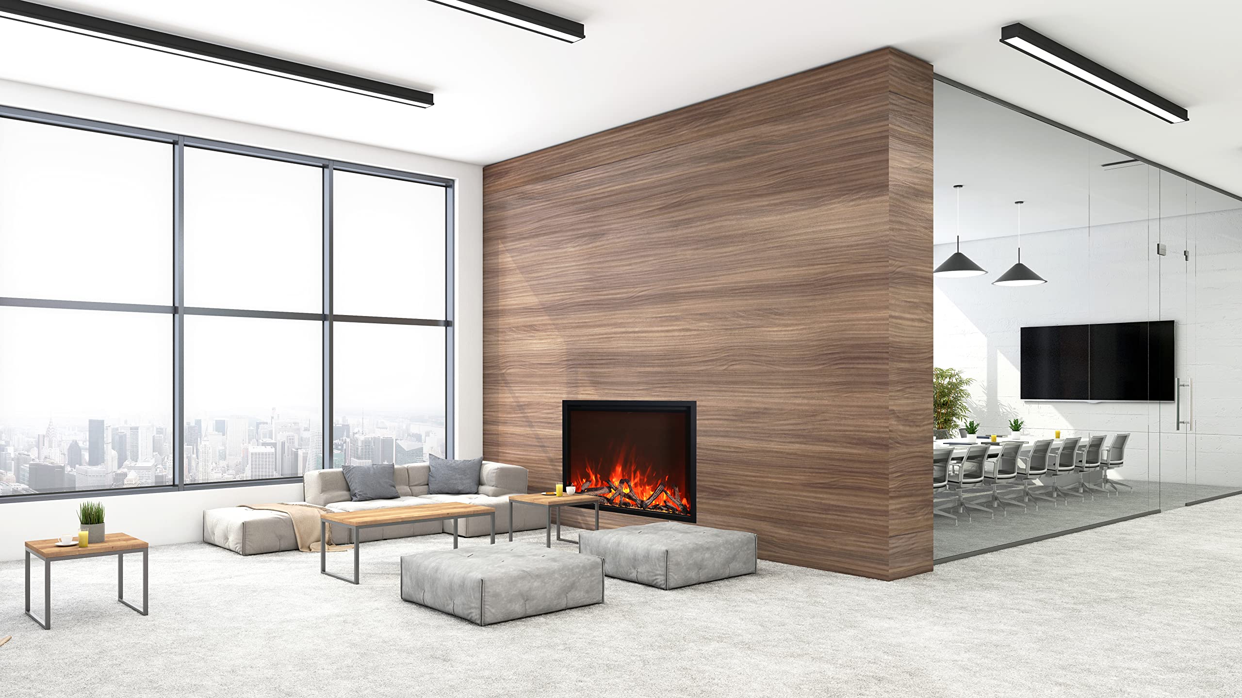 TRD-48 Electric Fireplace Heater with Realistic Flame Effect - 48 Inch Wall Mounted or Freestanding Indoor Fireplace for Living Room, Bedroom & Office - Energy Efficient & Safe Heating Solution