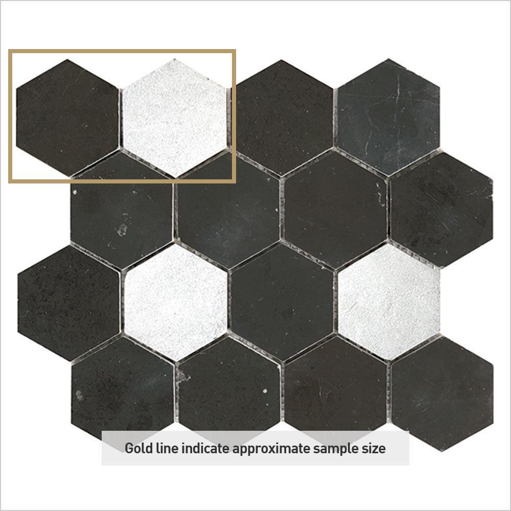 Ocean Pietra Dark Large Hexagon 75x75 Honed Marble Mosaic Tile (Per Sheet) - Perfect for Bathroom, Kitchen Backsplash, and Shower Wall Decor
